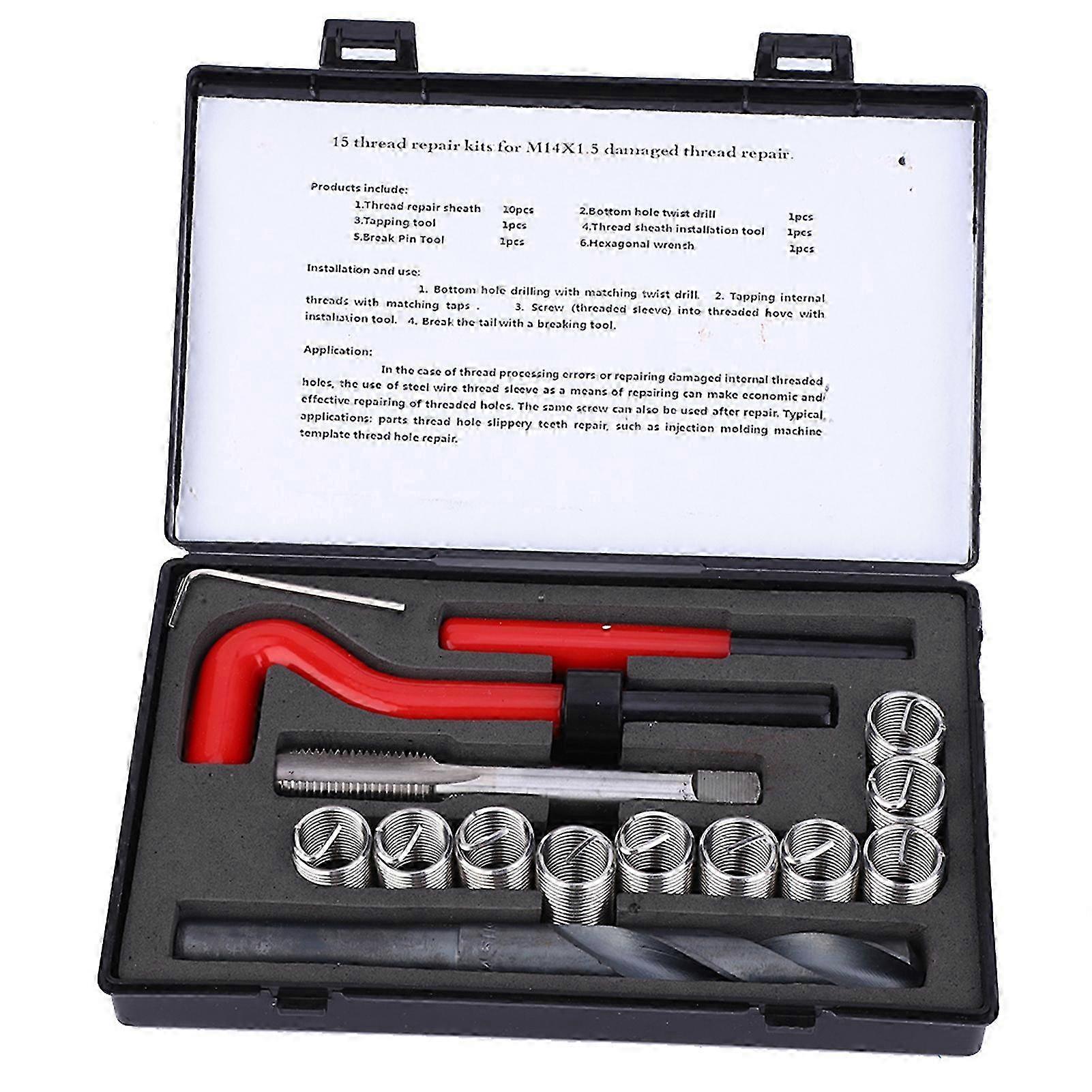 15 Pcs Thread Inserts M14x1.5 Femelle Thread Repairing Accessory Assortment Kit