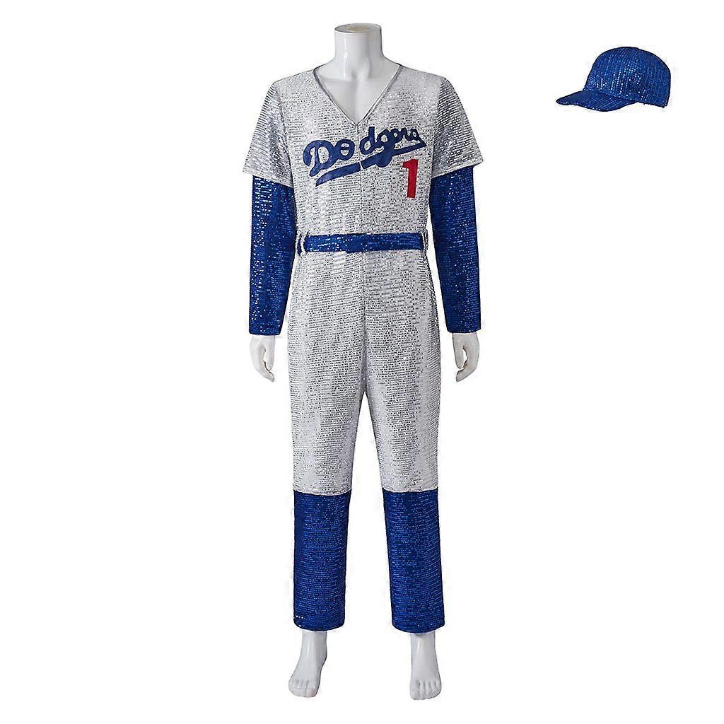 Vintage 70s Glam Rock Costume Set - Sparkling Jumpsuit & Sequined Blue Cap for Disco Themed Parties & Performances