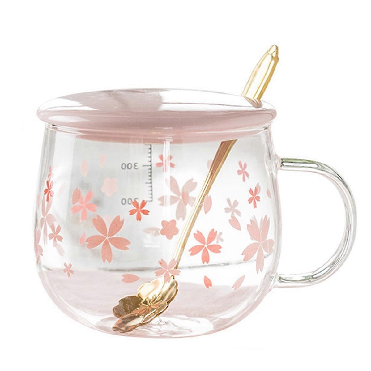 400Ml Glass Coffee Water Cup with Handle Lid Spoon ,D