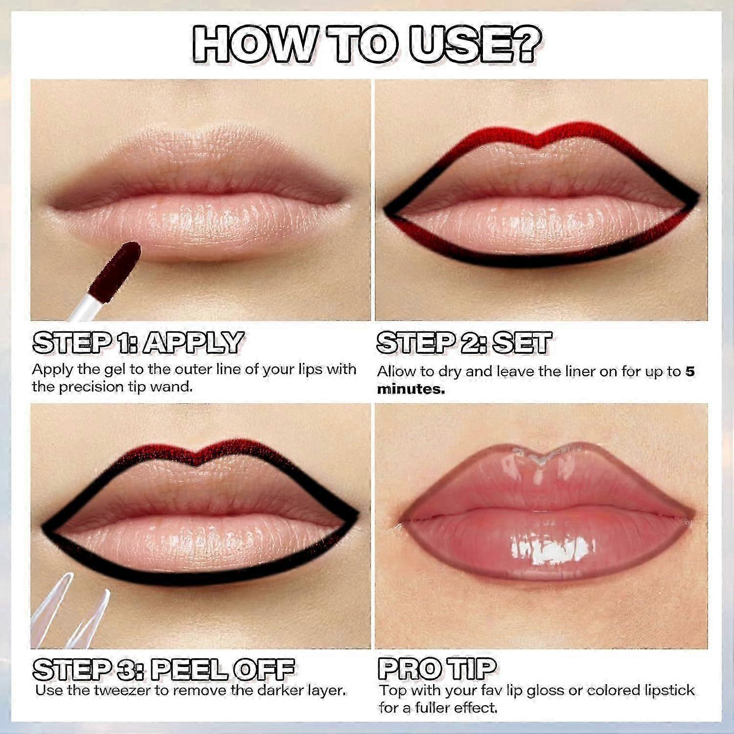 3PCS Lip Liner Set, Peel Off Lip Liner Tattoo, Peel Off Lip Stain, Long Lasting Waterproof Lip Stain Peel Off, Transfer Proof Matte Finish Lip Gloss