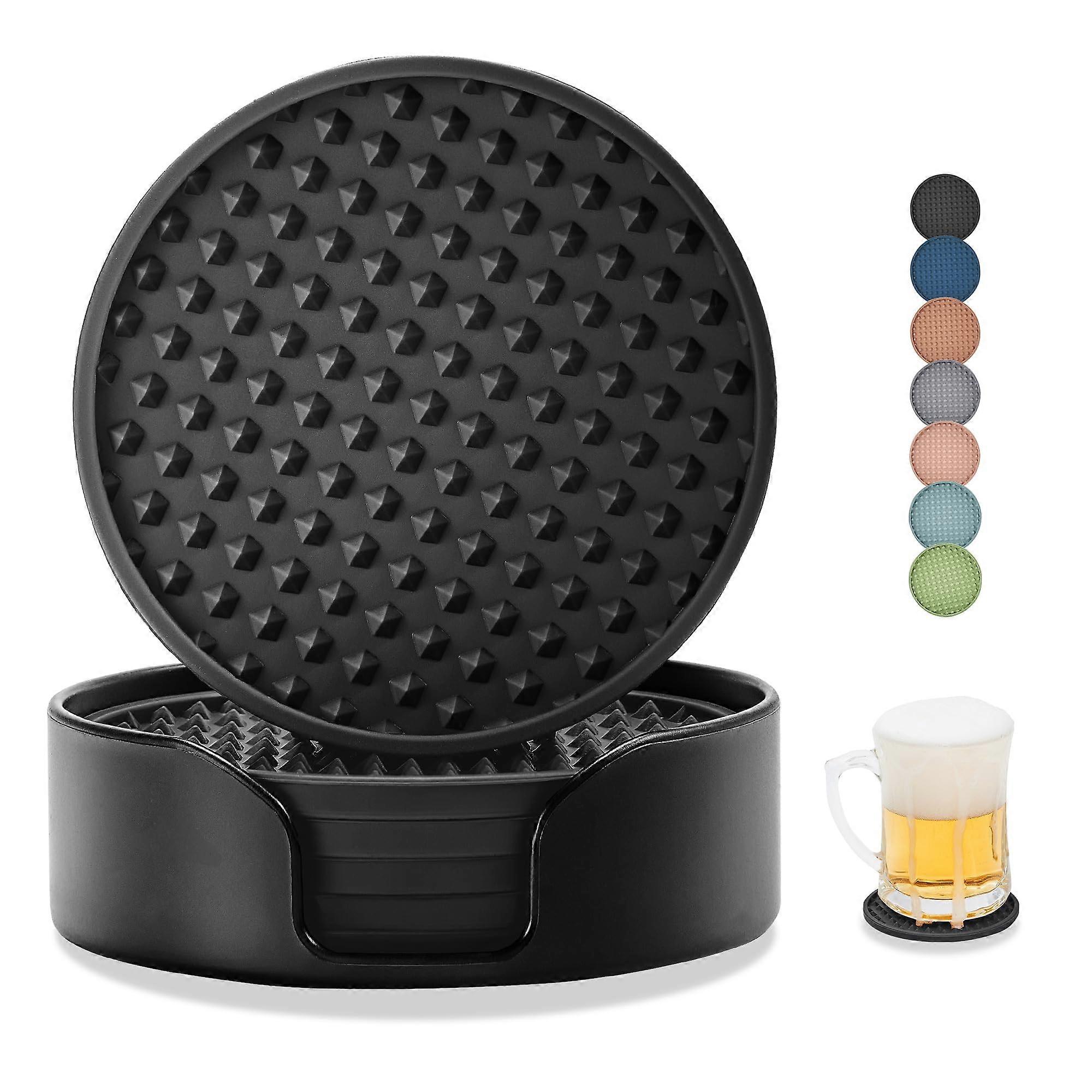 Beverage Cups Set, Silicone Coffee Cups for 6 with ABS Holder, Open Coaster for Dining Table Use