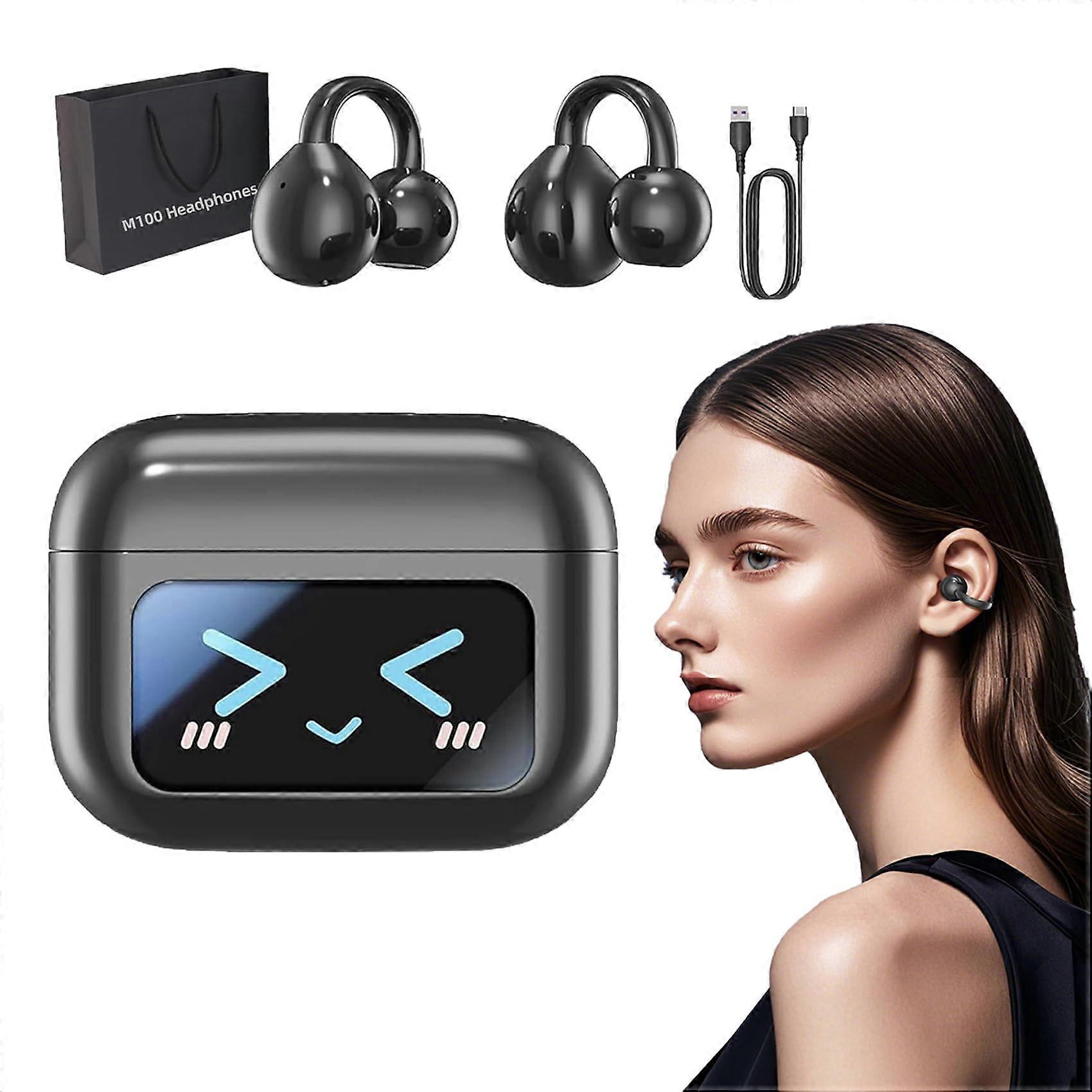 M100 Clip On Ear Headphones Bluetooth With Touch Screen 2025 Model Wireless Audio Headphones Black