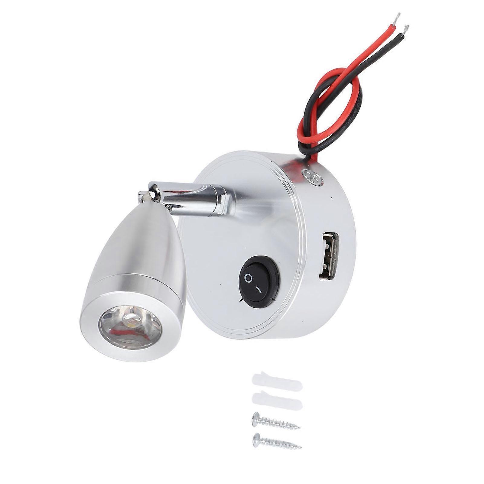 RV Reading Lamp Button Switch 350° Rotatable RV Spotlight with USB Port for Boat Yacht Motorhome 4000K DC10‑30V