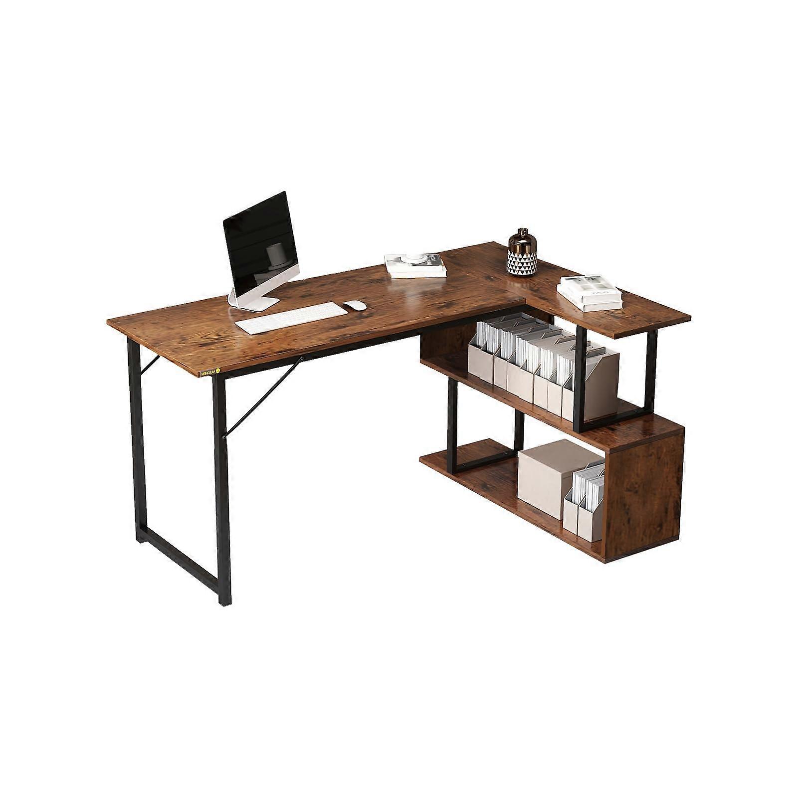 L Shaped Computer Desk with 2 Shelves for Home Office, Modern Corner Writing Desk with Storage, Durable and Stylish Design