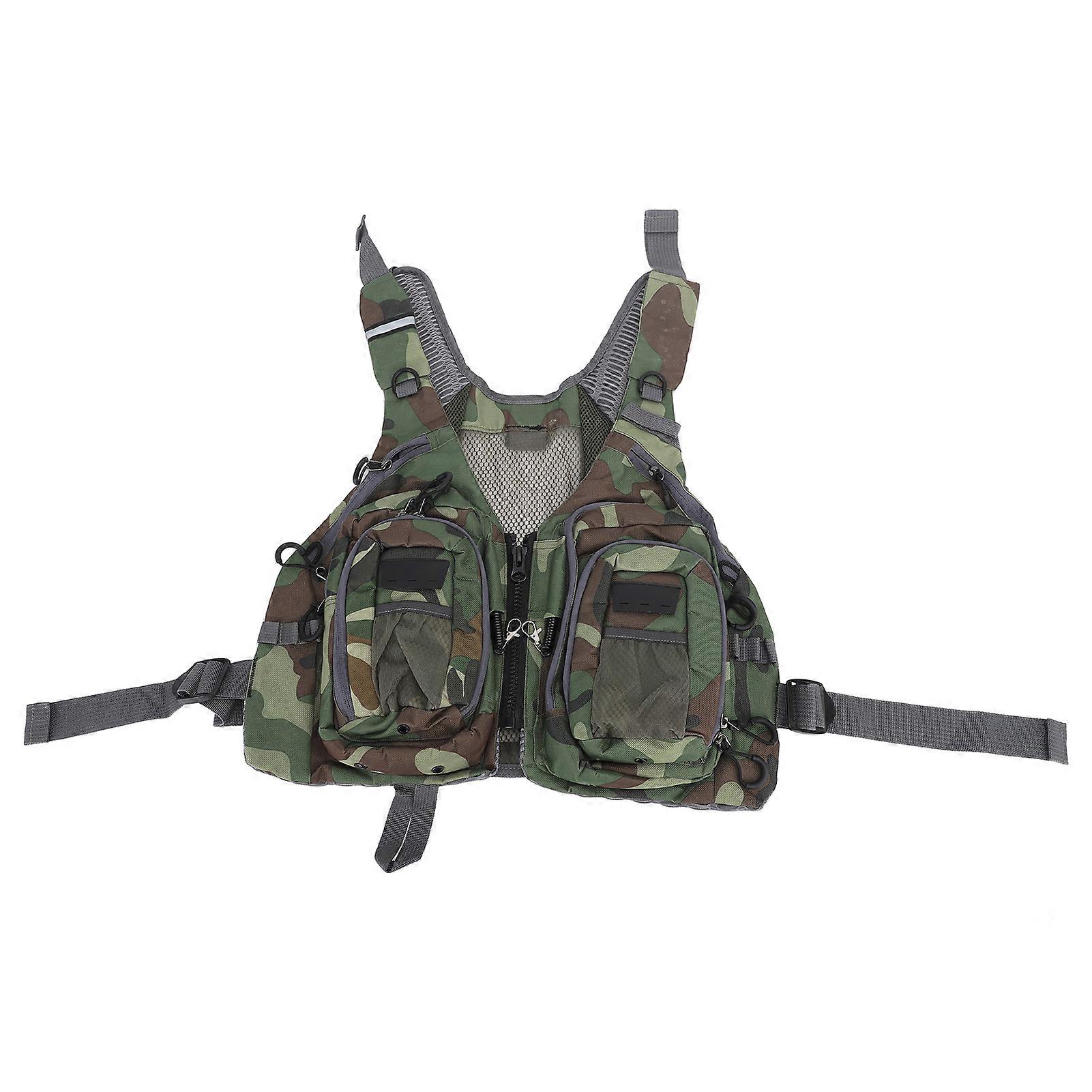 التمويه في الهواء الطلق ذبابة الصيد سترة مع جيوب متعددة للمشي لمسافات طويلة التسلق والسفر والتصوير الفوتوغرافي