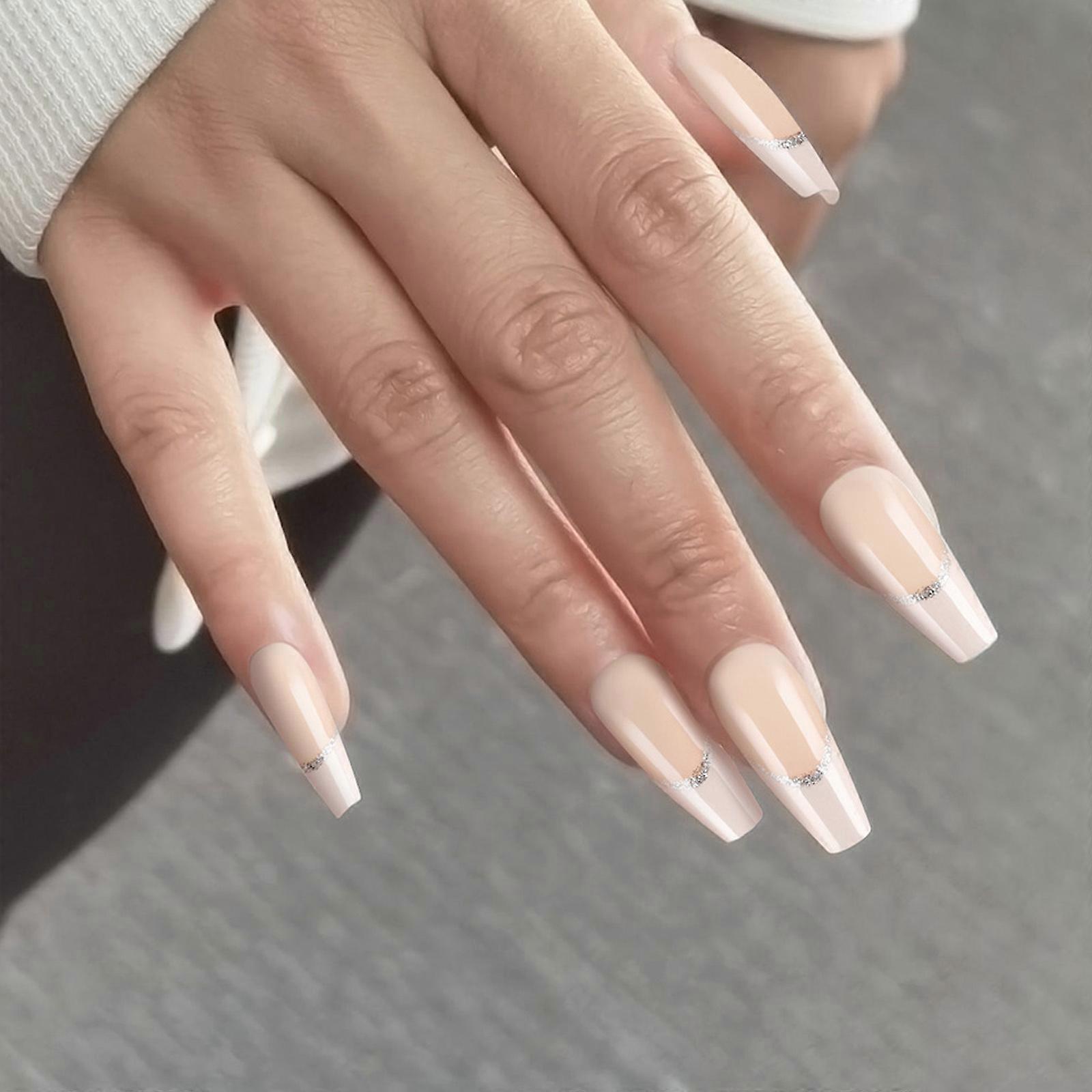 24Pcs Ballerines Cercueil Faux Presse À Ongles Sur Ongle Artificiel Faux Collages À Ongles Sur Ongles Designs Pointes D’ongles Français
