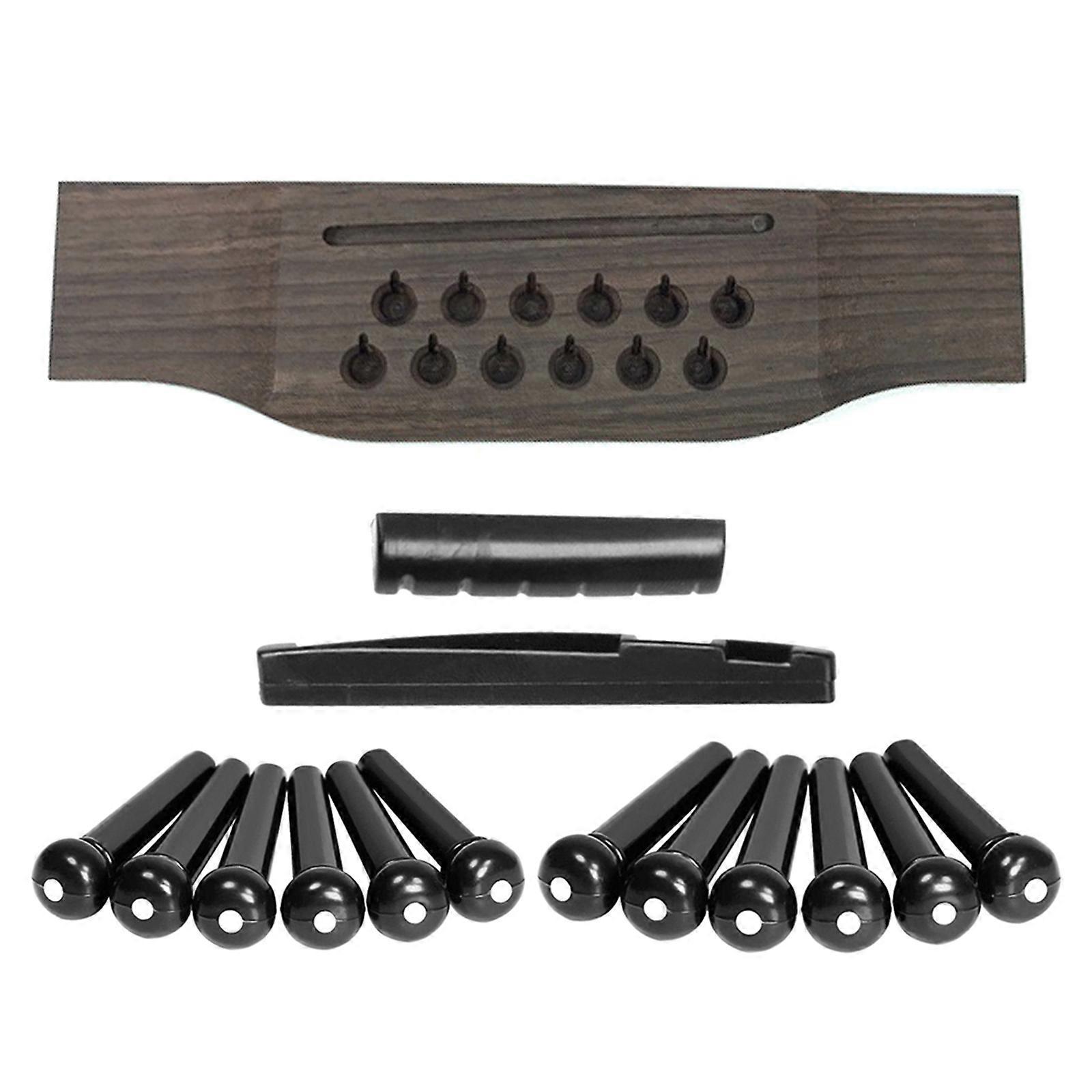 12 String Acoustic Guitar Bridge Saddle Nut Pins Set Including Bridge & Bridge Pins & Saddle and Nut Replacement Parts Multicolor