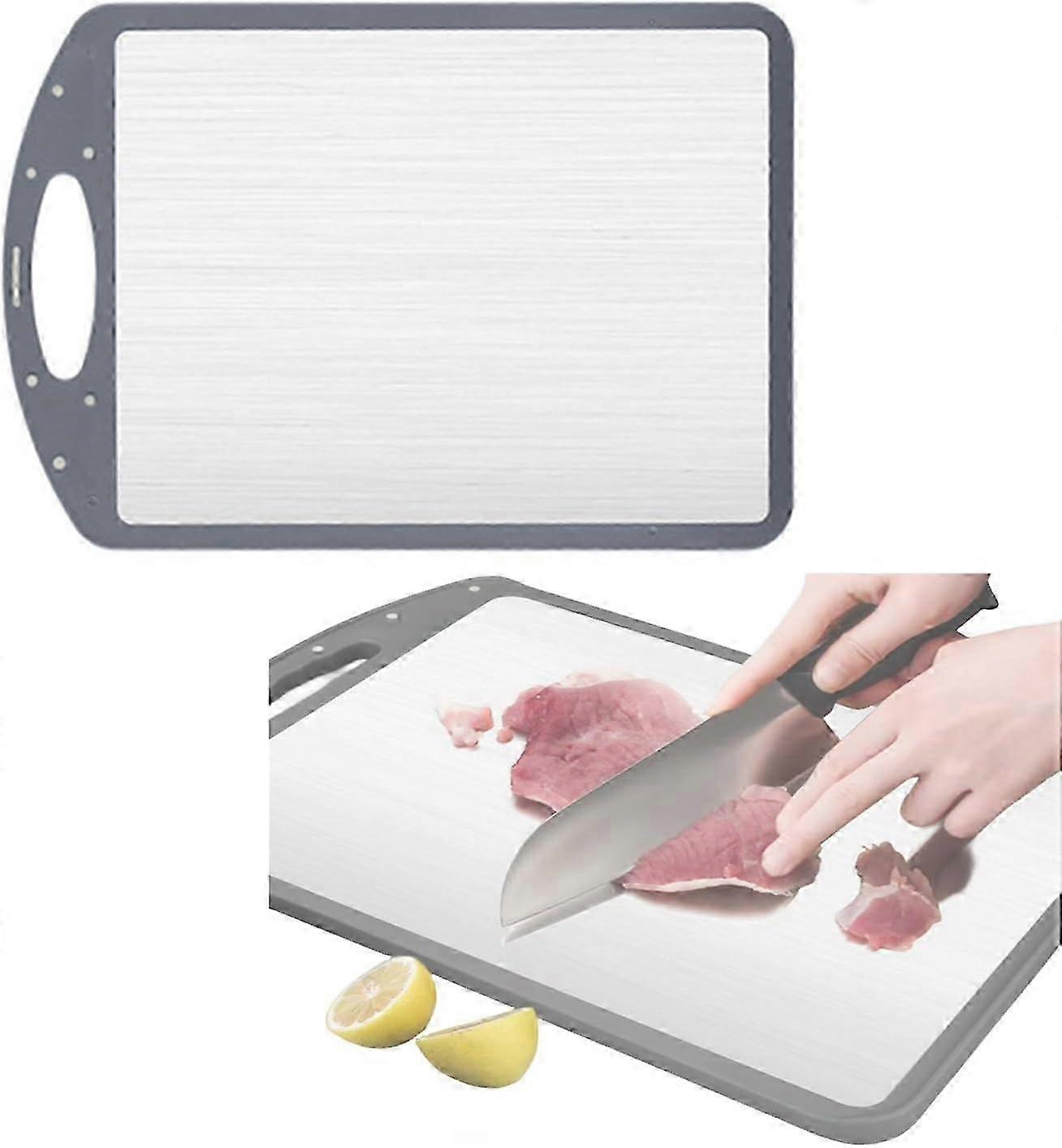 Planche à découper double face en acier inoxydable avec poignée - 10x15 pouces