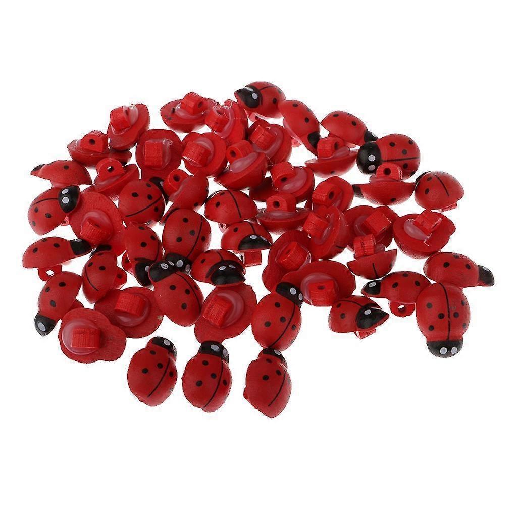 50 Pieces Ladybird Shape Wooden Shank Buttons for DIY Craft Sewing Red