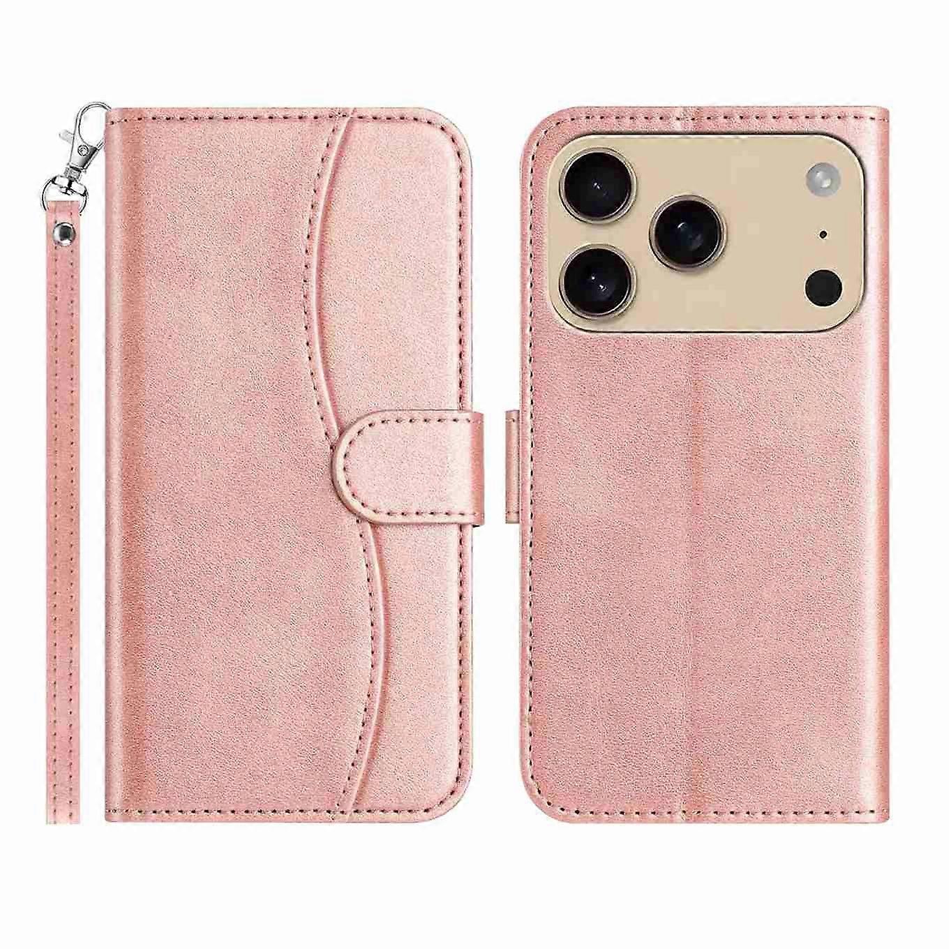 Stand Case for iPhone 17 Pro Max PU Leather Wallet Phone Cover S Shape Stitching Design with Strap