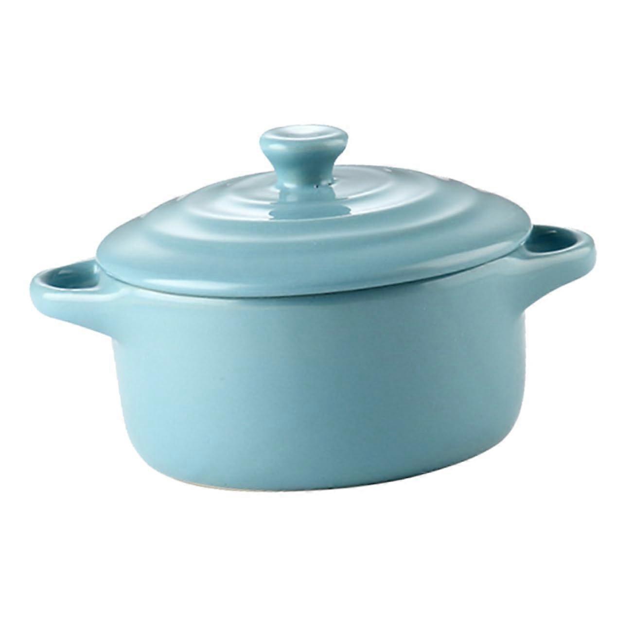 Microwave Safe Ceramic Bowl 230ml with Double Handle and Lid, 13x9.8x7.5cm, Kitchen Food Storage Container
