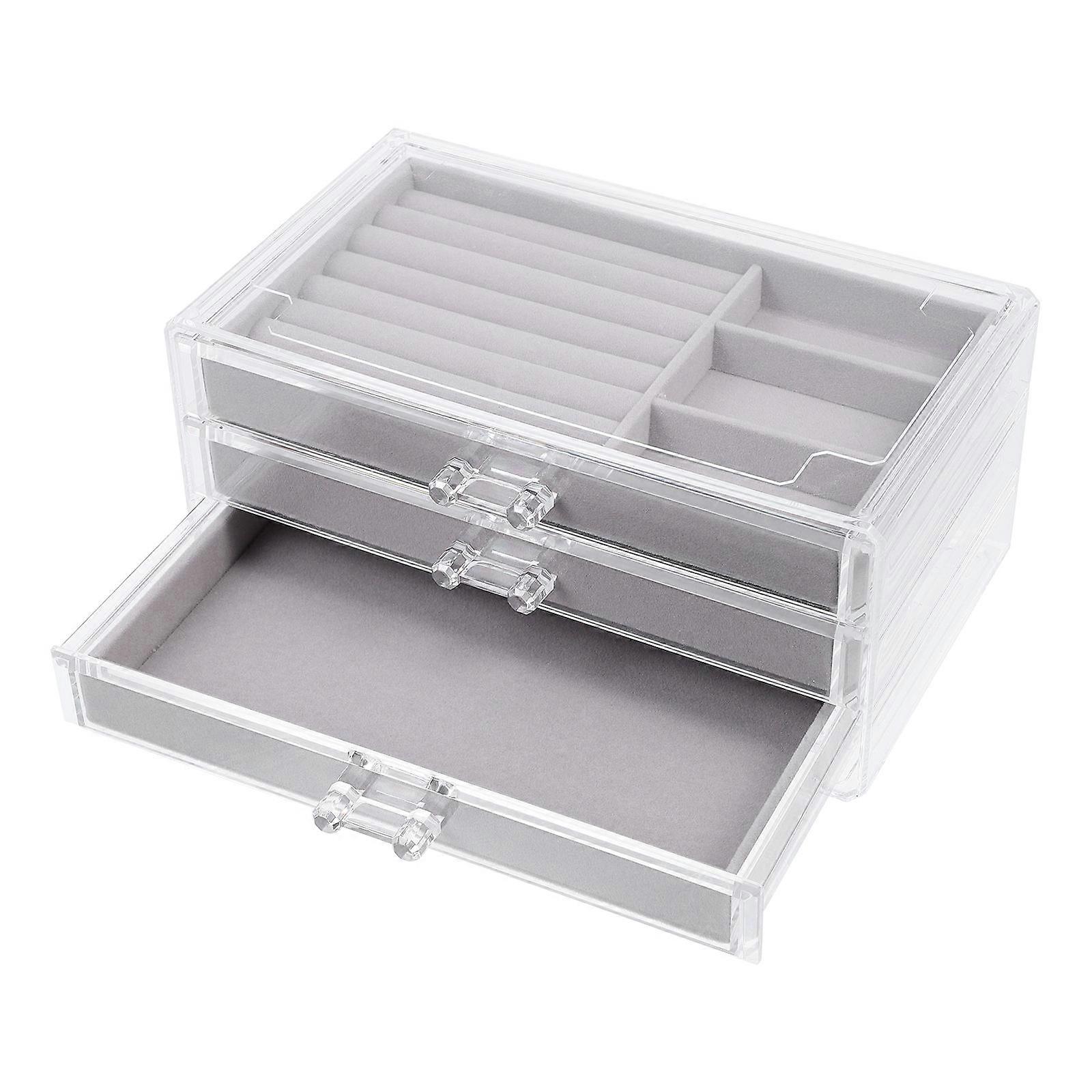 Trinket Organizer Transparent Trinket Drawer Flocking Material Display 1Set