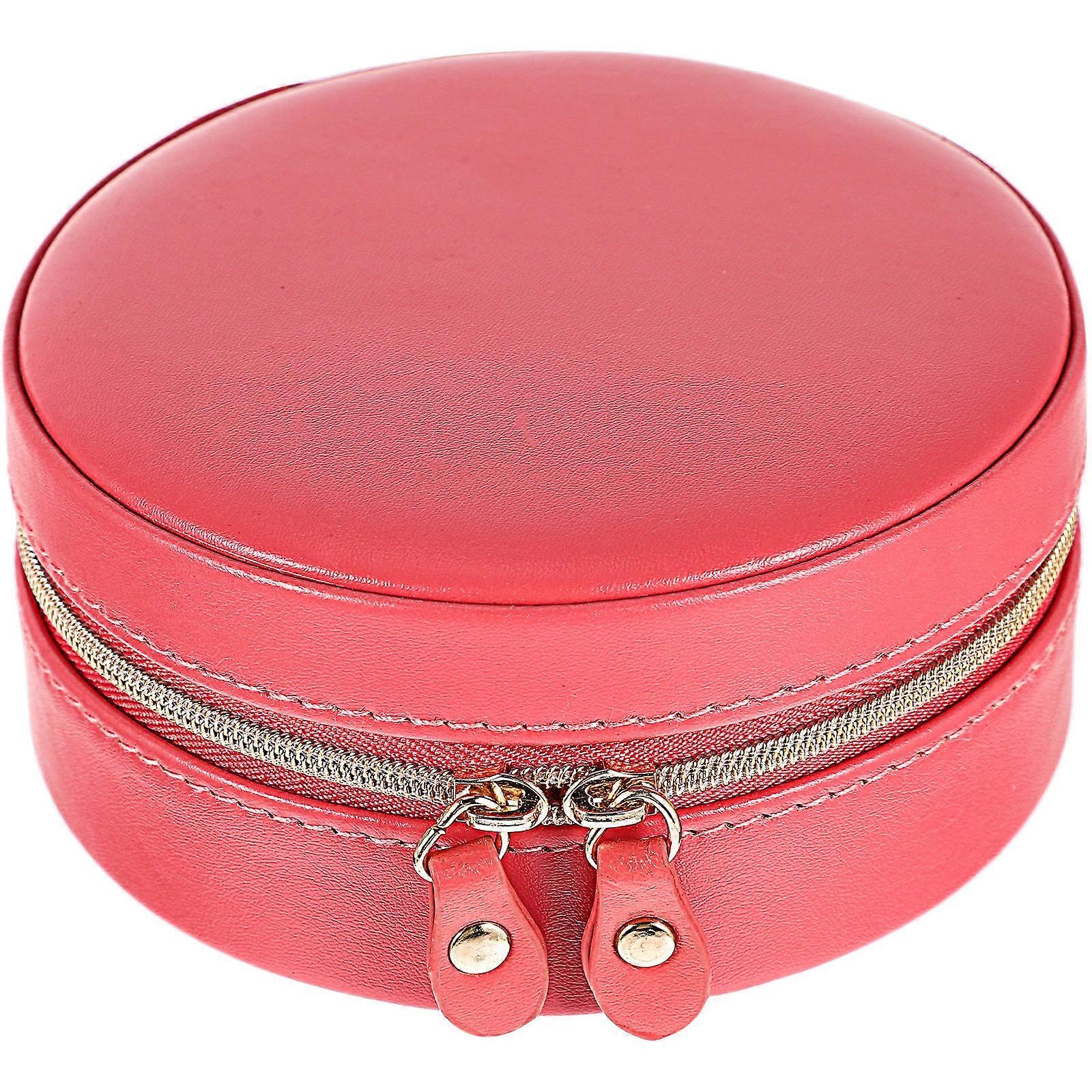 Travel Size Jewelry Case Portable Lightweight Round Multi-Grid Container Red 1Pcs