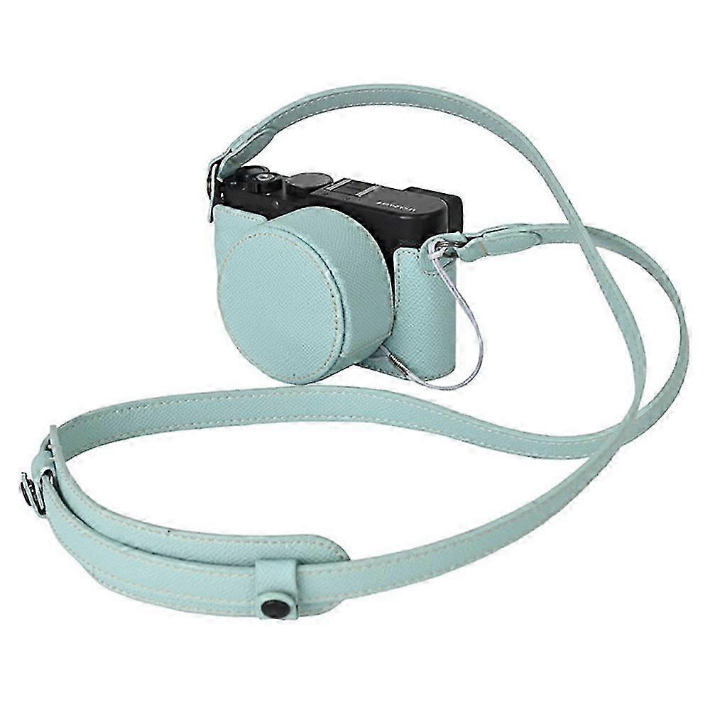 Green PU Leather Camera Case with Lens Cap and Shoulder Strap for Compact Cameras