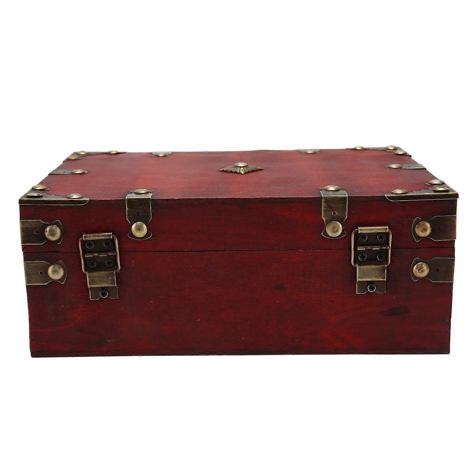 Retro Wooden Jewelry Box Large Capacity Durable Multi-function with Lock for Family Office