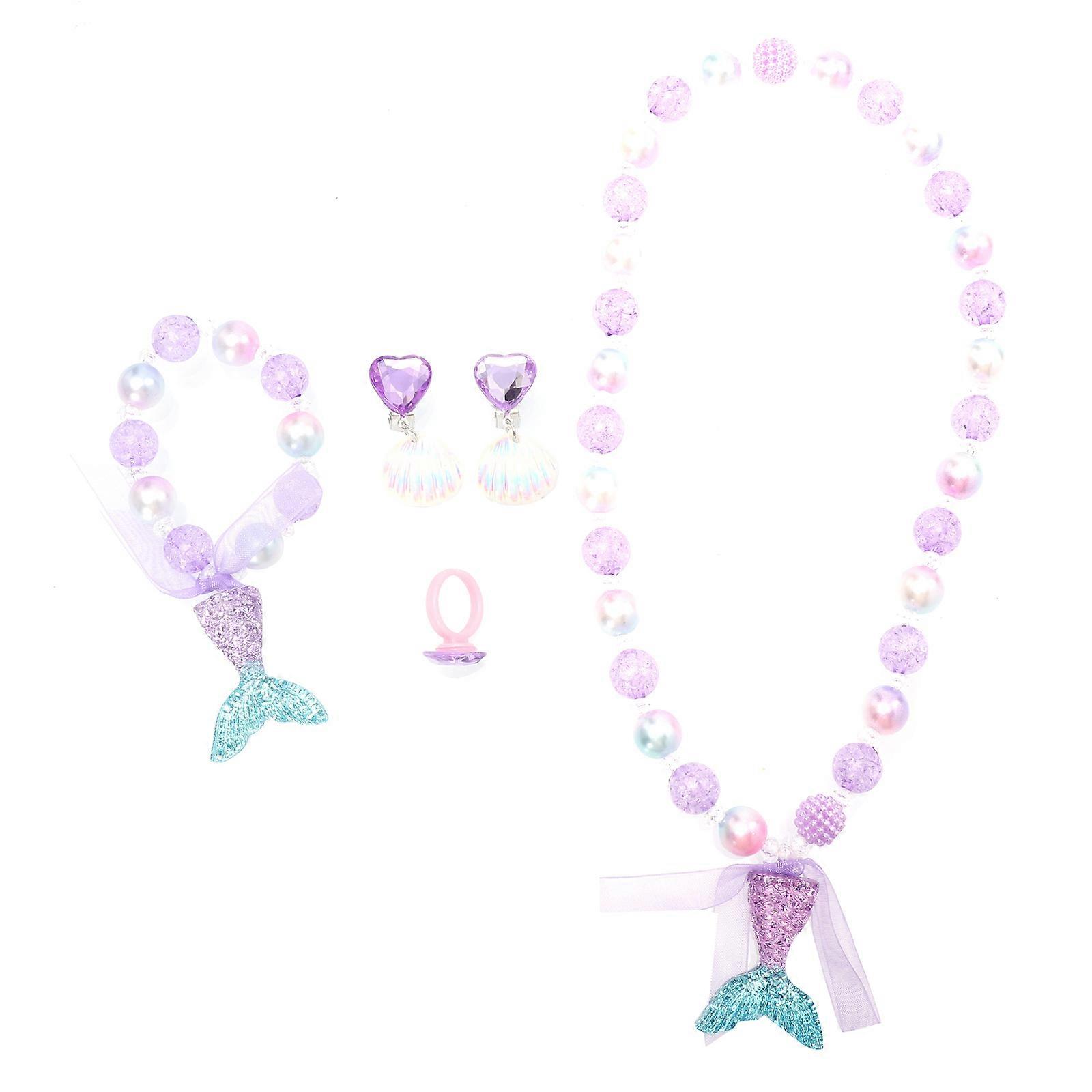 مجموعة مجوهرات أطفال بلاستيكية أرجوانية للمنزل تصميم حلو موضوع حورية البحر الإبداعي 1 مجموعة