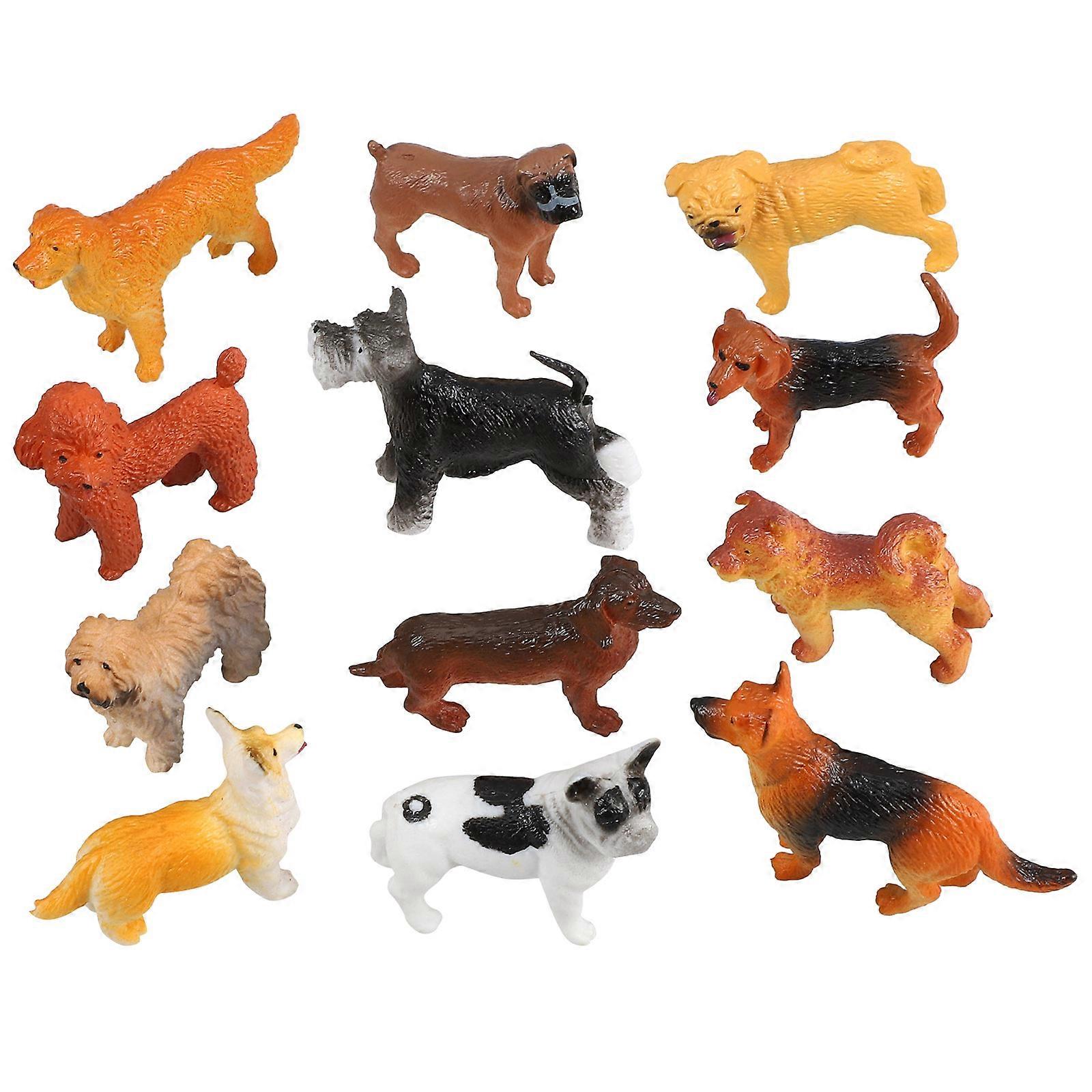 Dog Figurines Puppy Statues Models Toys Decoration Educational Toy For Children Miniature Design Assorted Color 12Pcs