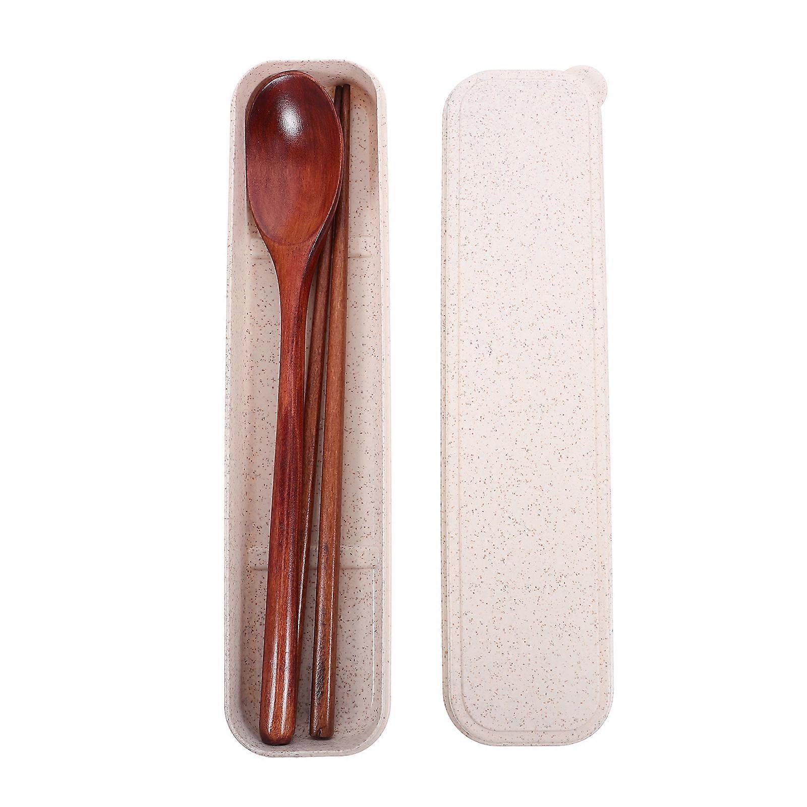 Portable Wooden Spoon and Chopsticks Outdoor Dining Brown Japanese Style Cutlery 23.50X0.80X0.80CM 1Set
