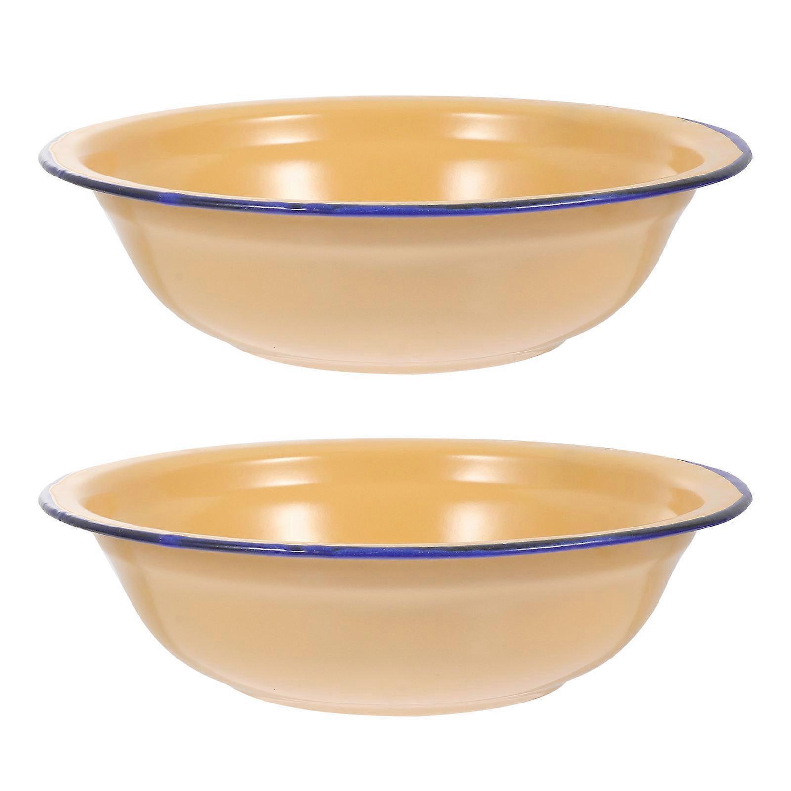 Vintage Thickened Enamel Soup Basins, 2pcs Set – Household Bowls for Soup, Salad, and Fruit Serving – Easy Clean & Practical Kitchenware