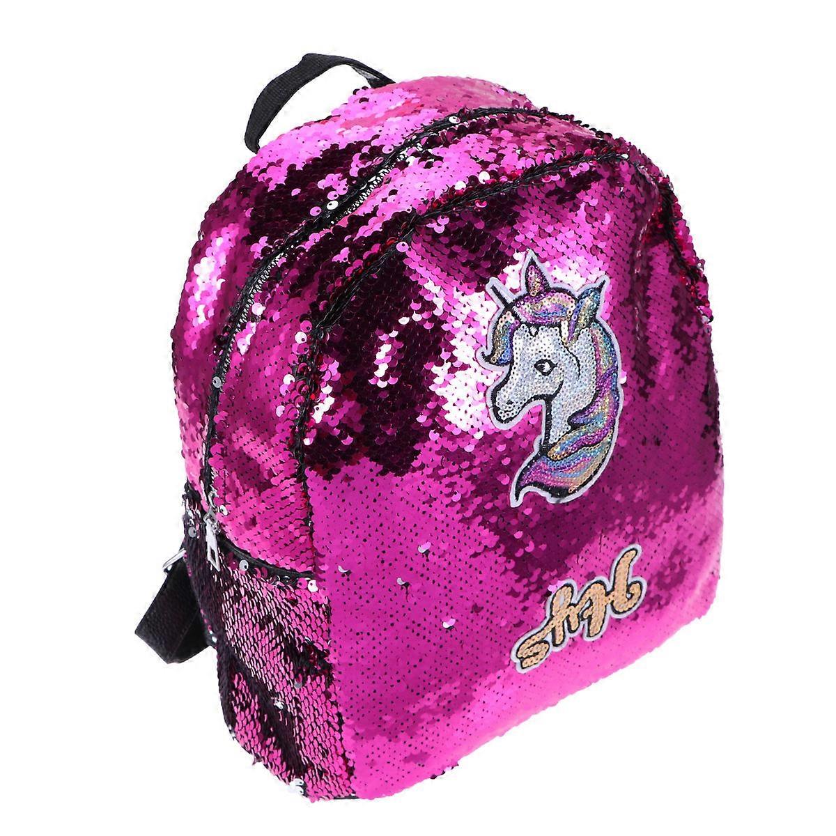 Sequined School Bag Rosy Sequins Anti-Theft Storage Bookbag 27 x 30 x 13 cm 1Pcs