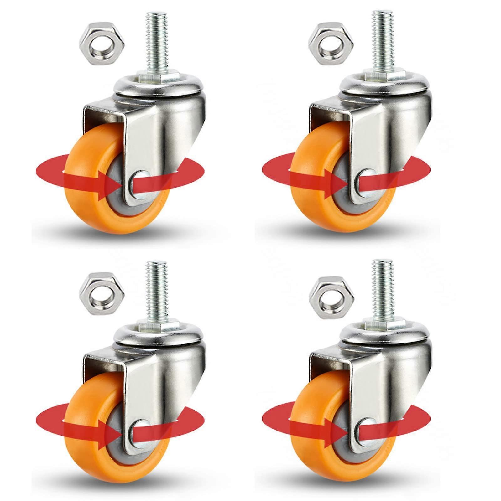 Steering rollers, rubber, highperformance with threaded shaft, silent, for carts, workbench trolleys, 4 brakesM6