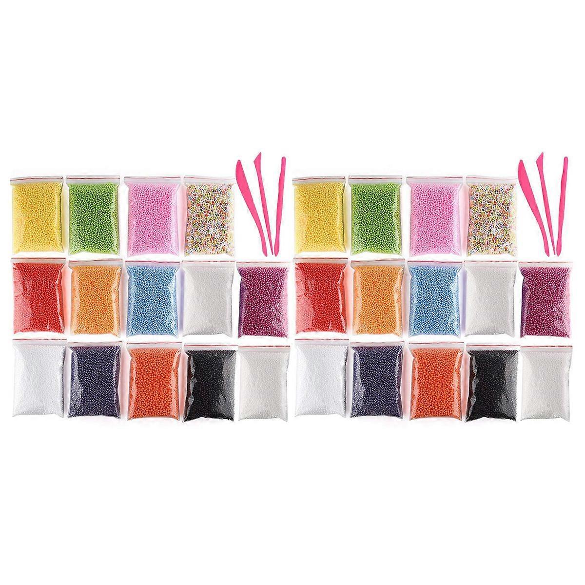 2X Micro-Polystyrene Beads Small Foam Balls Slime Beads Set with 6 Slime Tools (Contain No Slime)