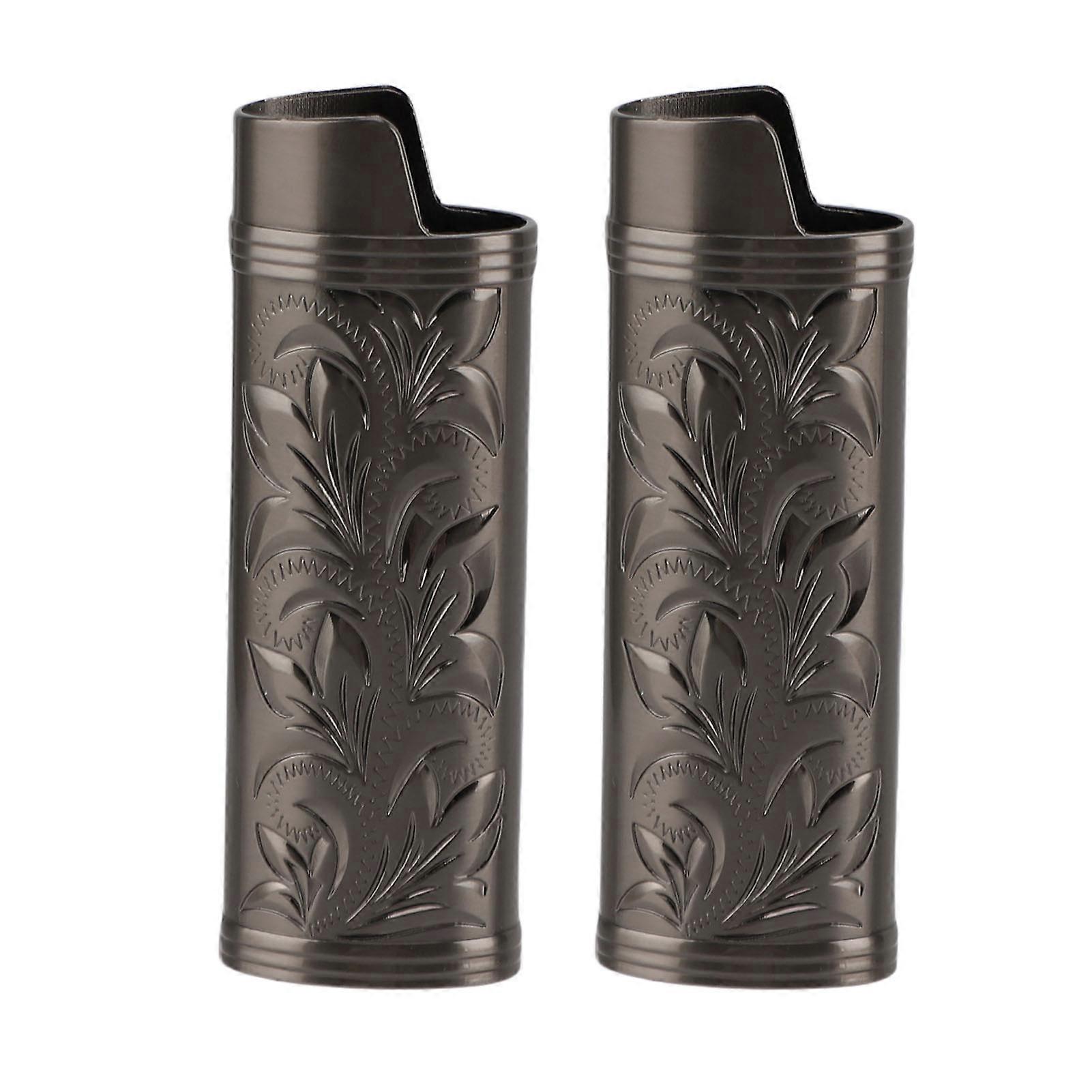 2 Pack Vintage Zinc Alloy Torch Lighter Case, Eye-catching, Long Life, Portable, Black