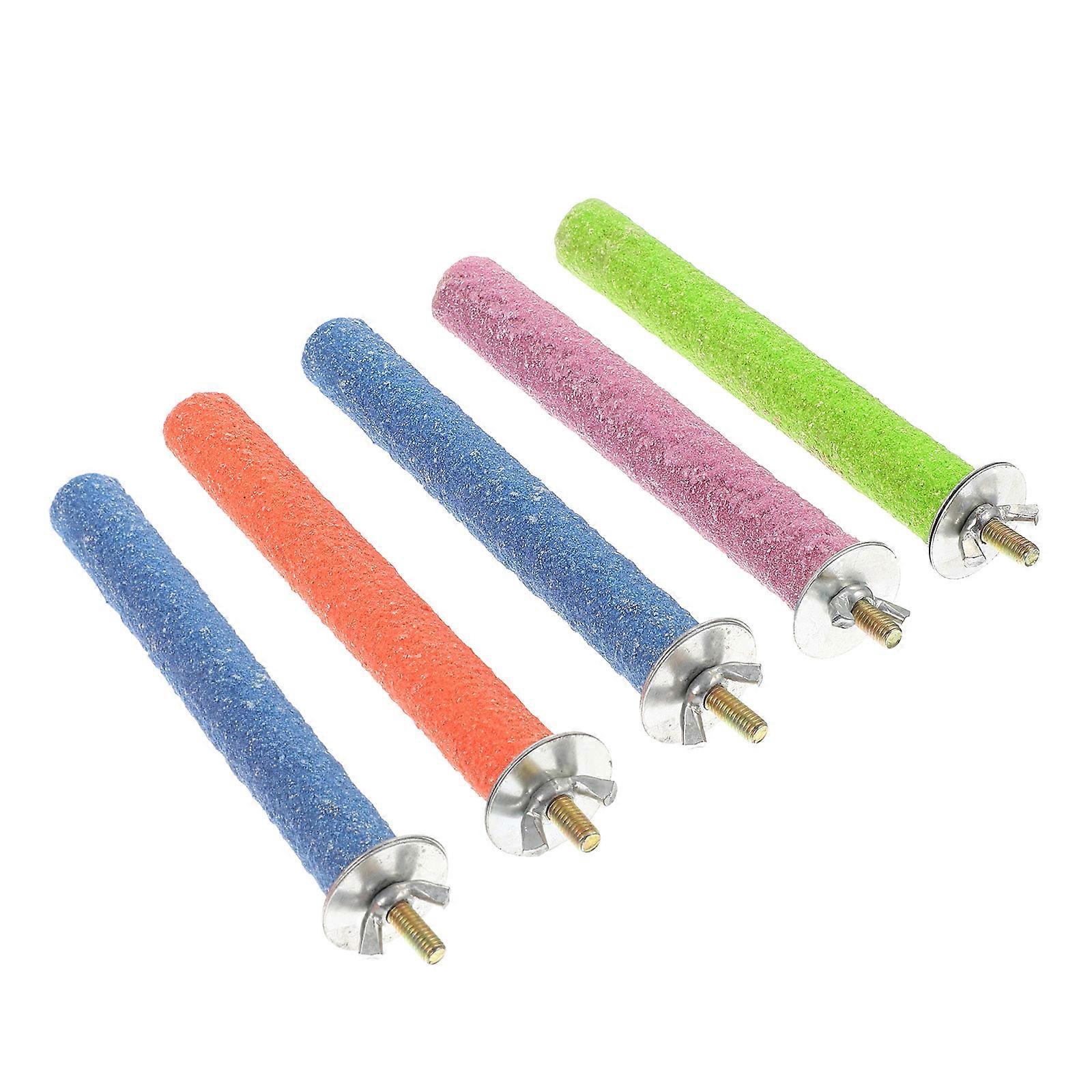 Pet Parrot Playstand Bird Biting Stick Screw Mount Toy Parakeet Perch Toy Assorted Color Round Shape Teeth Grinding 5Pcs