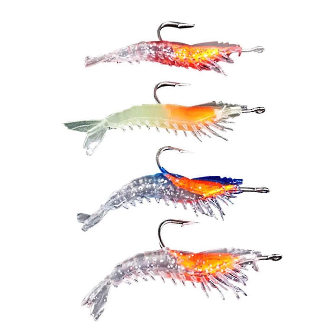 Soft Shrimp Lures - 4-Piece Set, Artificial Lure With Hooks, Mixed Colors, Saltwater And Freshwater Fishing Gear