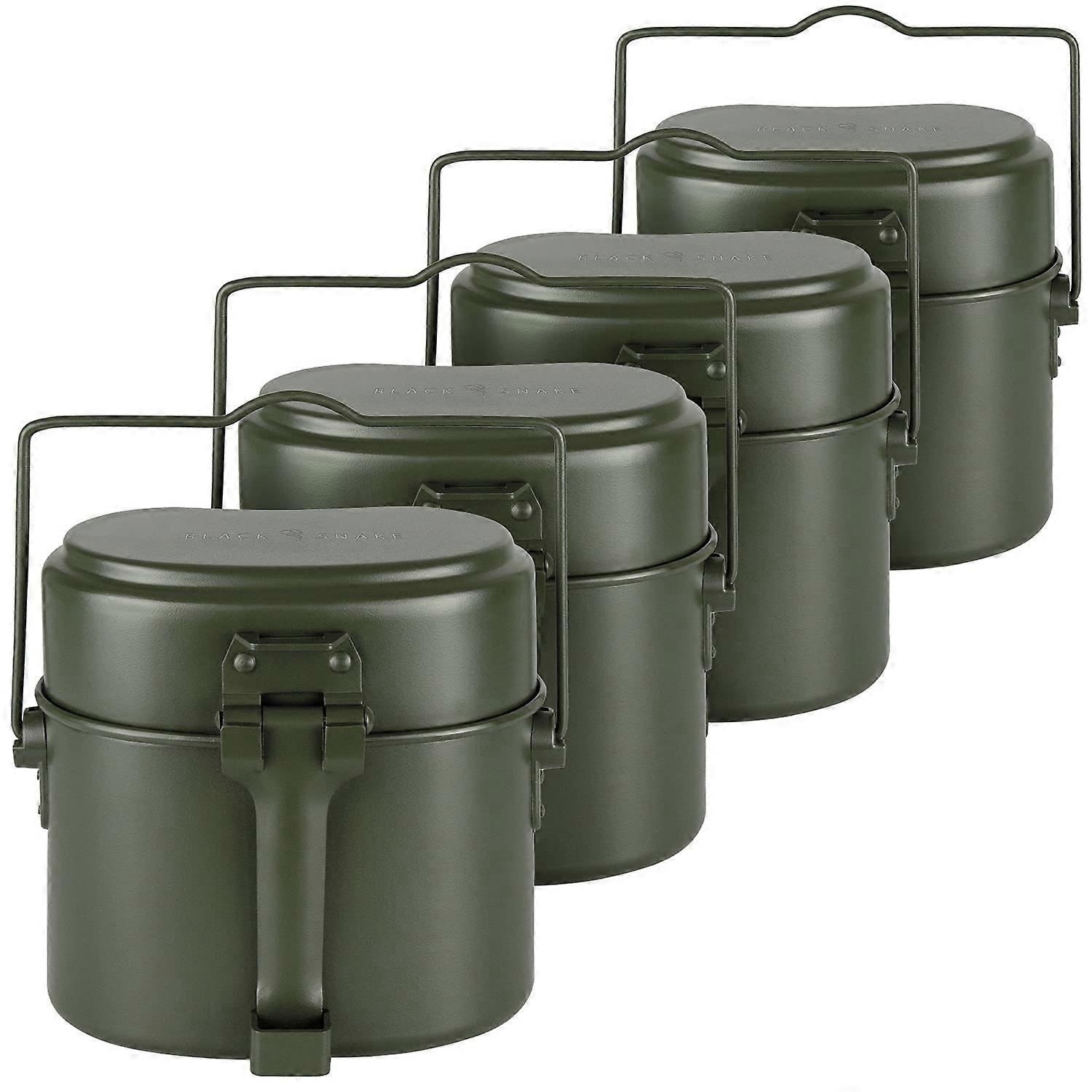 ® Camping Cookware Set, Outdoor Cooking Set for Picnics, Festivals and Hikes, German Army Camping Tableware, Aluminium Olive 4 Pieces