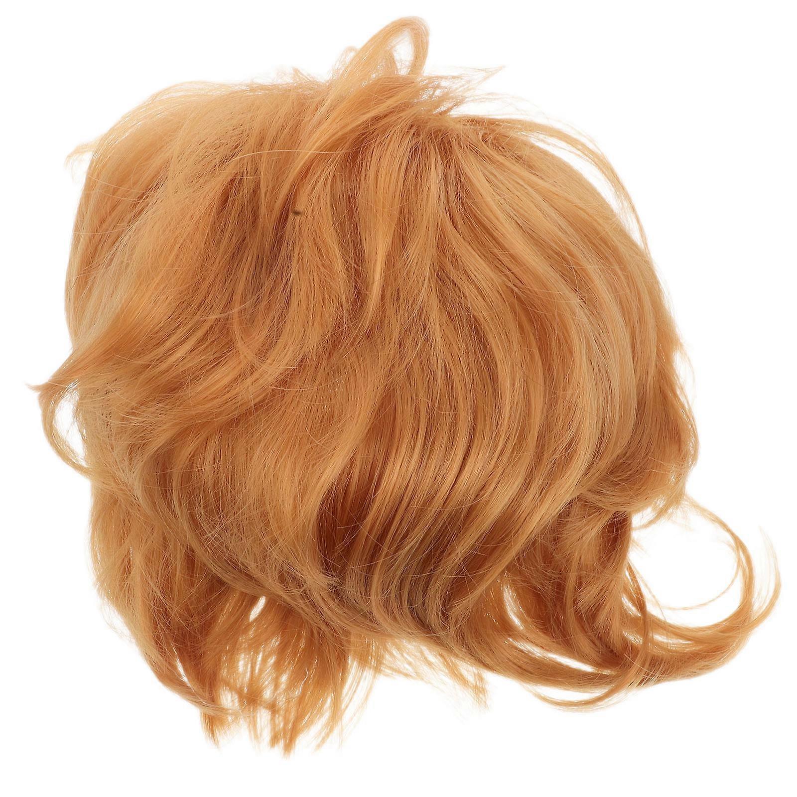 Blond Short Wig For Men Punk Style With Bangs Golden Straight Hairpiece For Cosplay Events And Themed Parties 1Pcs