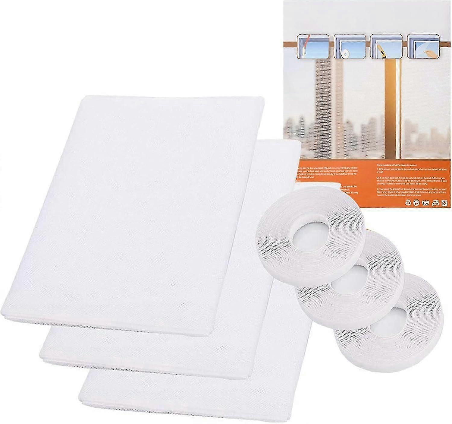 3 Pack White Window Mosquito Net with Adhesive Tapes for Insect Protection