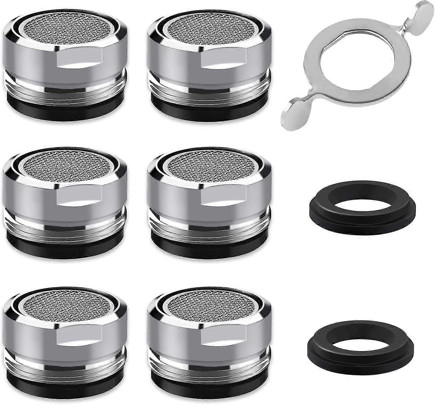 M24 Faucet Aerator, 6 Pieces Water Saving Faucet Aerator with Stainless Steel and ABS Filter, Includes 8 Gaskets and 1 Chrome Aerator Wrench for Bath