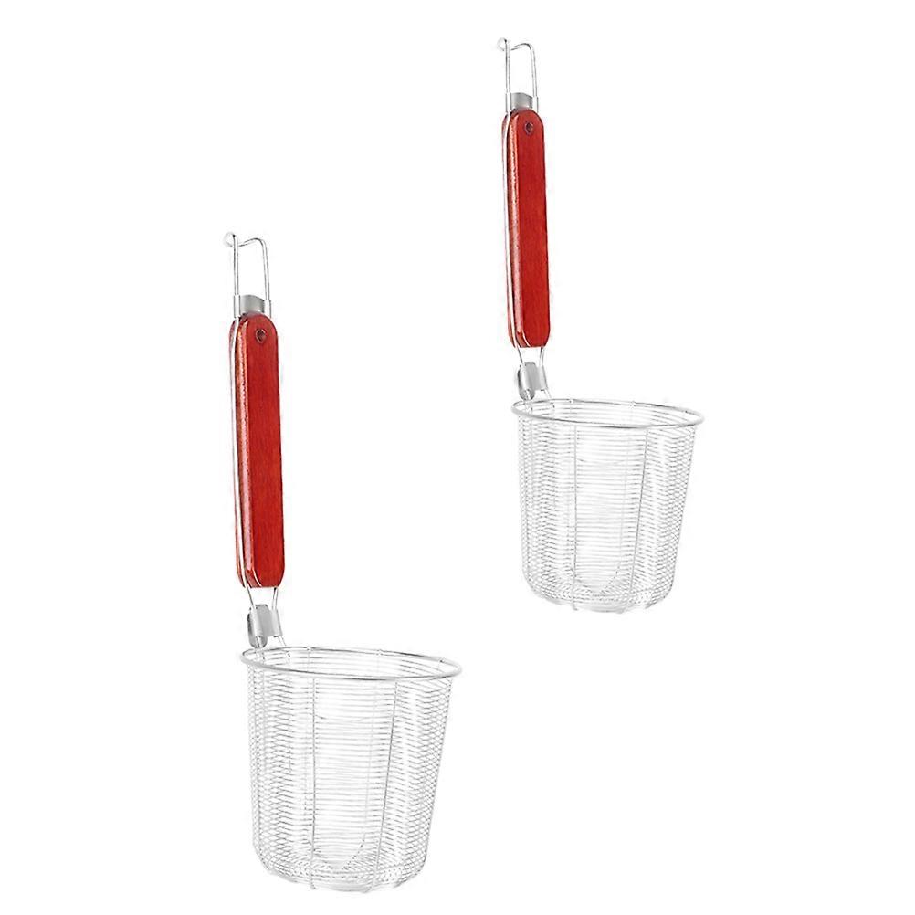 Stainless Steel Noodle Strainer Spoons with Wooden Handle for Kitchen Use 2 Pieces Assorted Color
