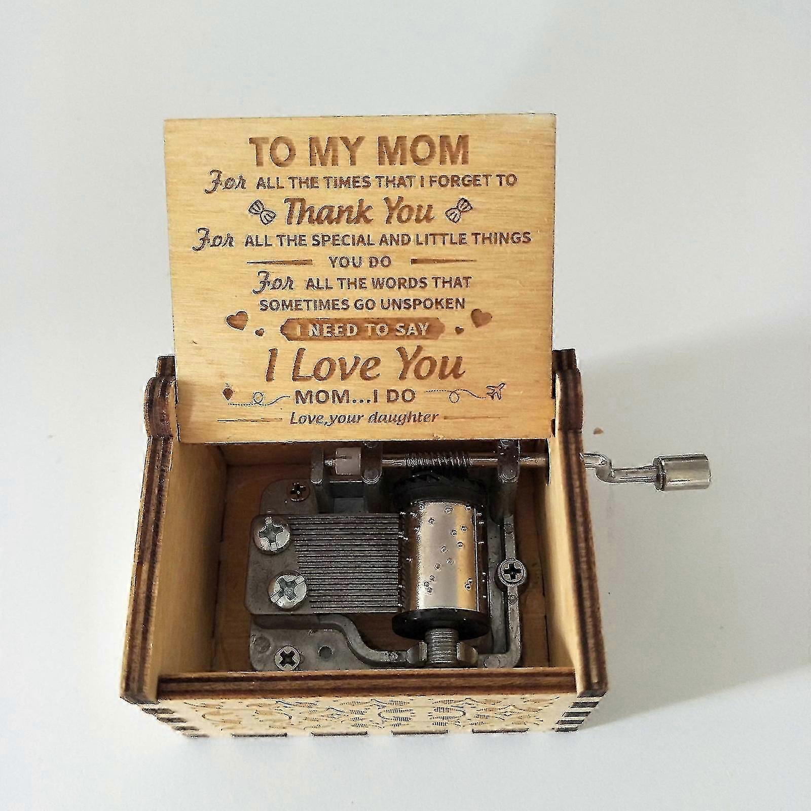 お母さんの誕生日プレゼント、手回し木オルゴールあなたは私の太陽、ビンテージ彫刻木製オルゴールギフト母/父