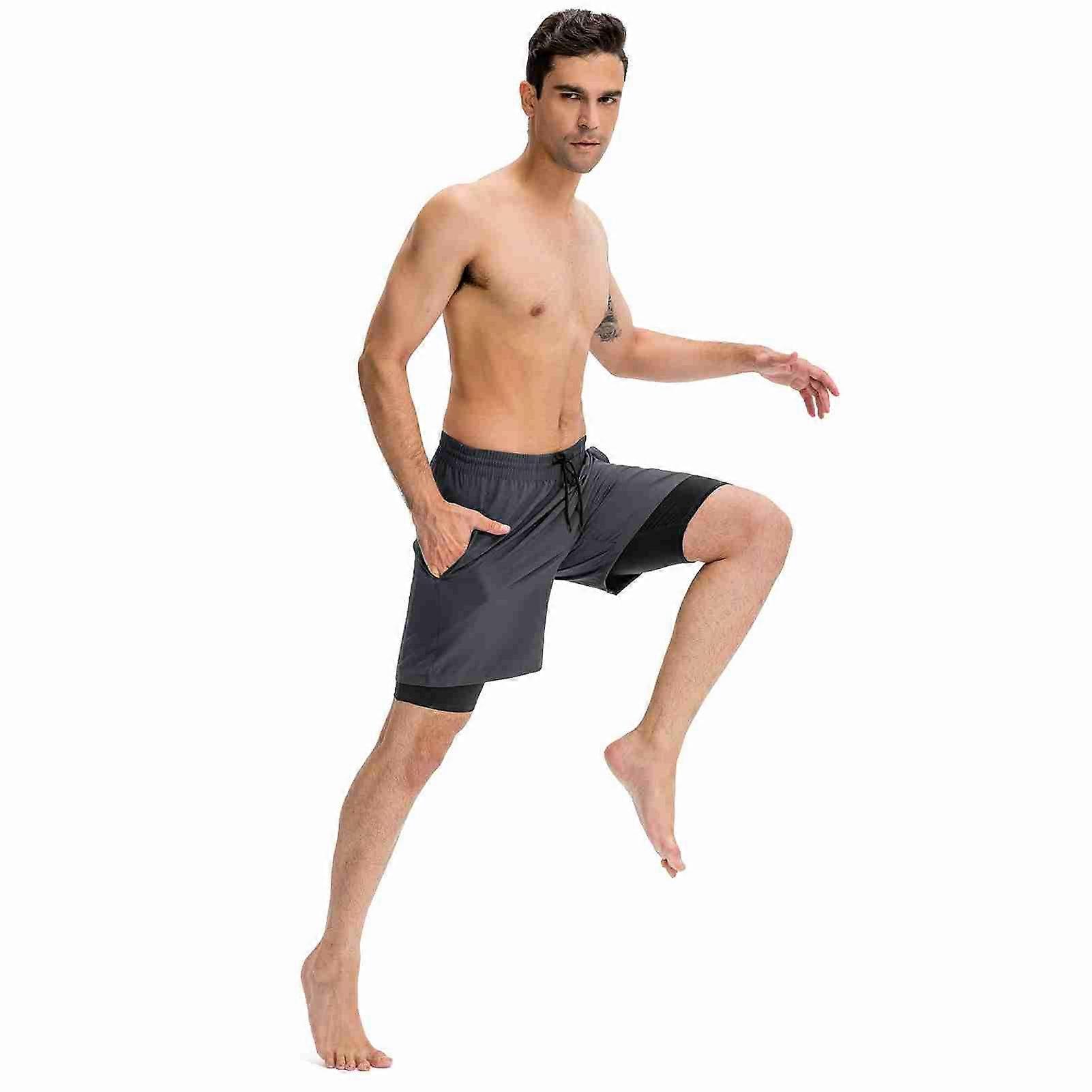 Men 2 in 1 Running Shorts Breathable Quick Dry Workout Active Shorts with Phone Pocket for Basketball Traning Running
