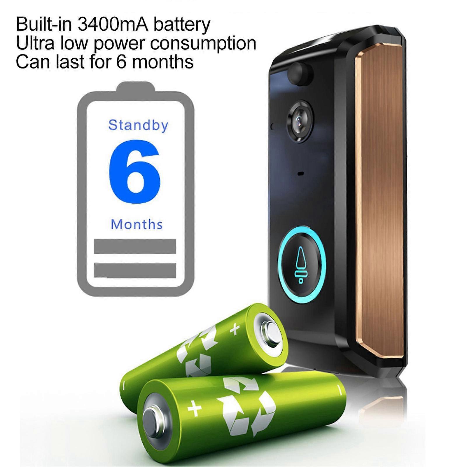 1080P HD Wifi Video Door Bell PIR Phone Control Intercom Smart Doorbell(2 Dingdong )