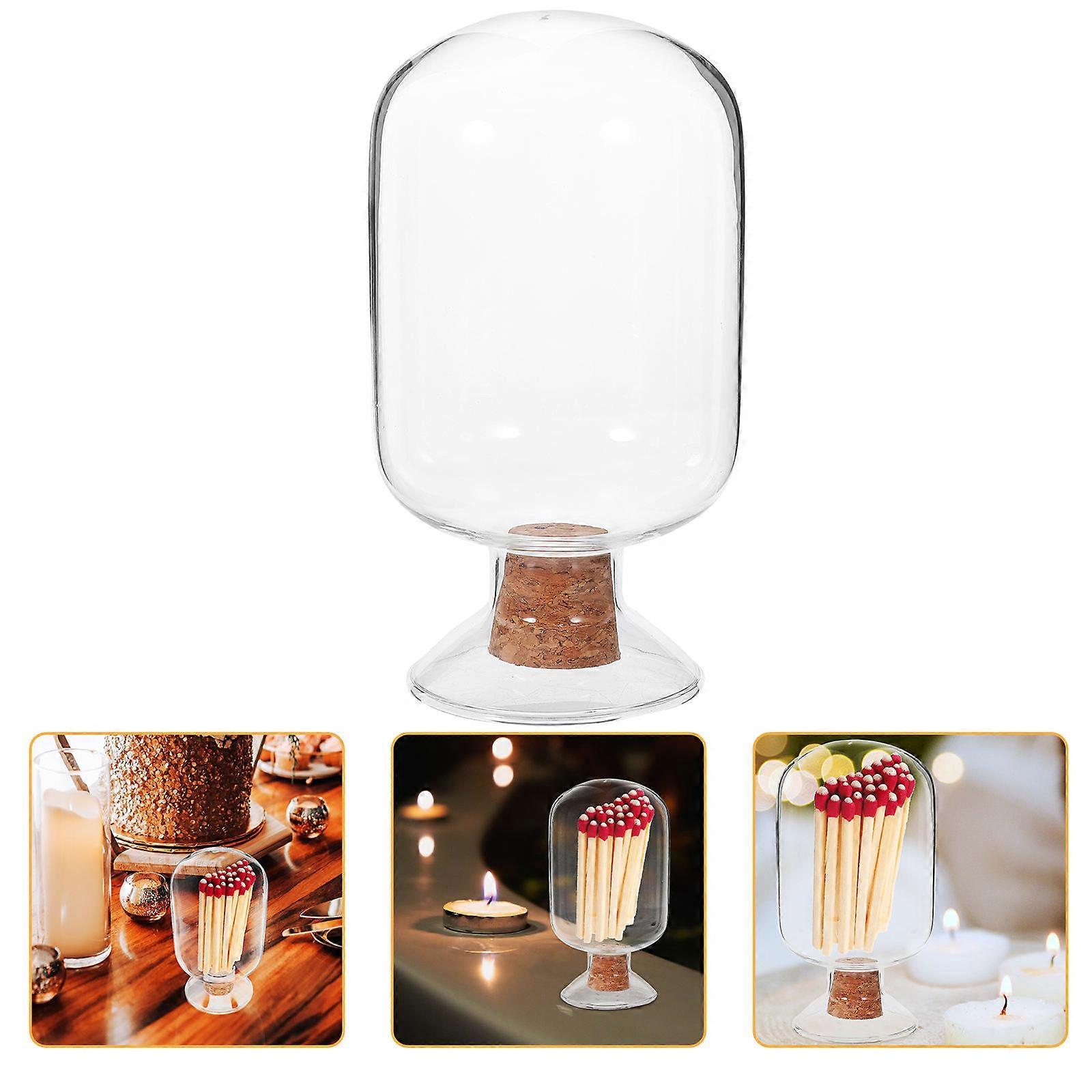 Clear Glass Match Holder with Cork Lid – Multi Purpose Decorative Jar for Matches, Specimens & Desktop Display