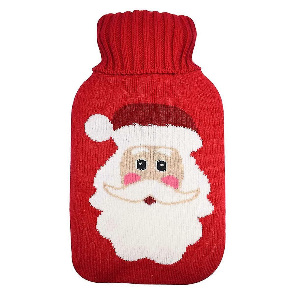 WäRme Flasche Mit Roter Gestrickter Isolierabdeckung, Winter Heizkissen Für Erwachsene, Perfektes Geschenk Weihnachten