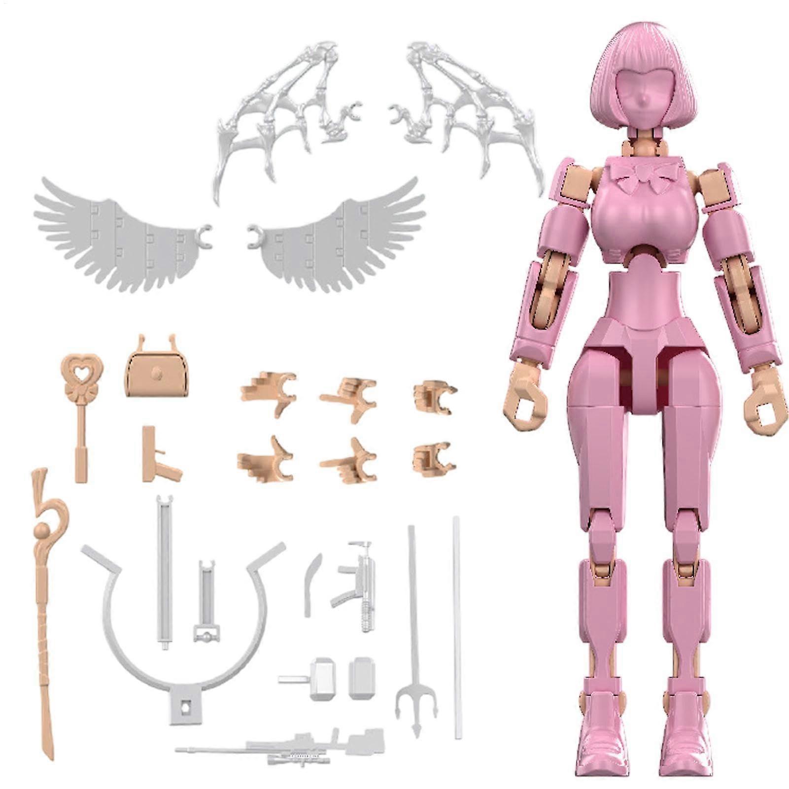 Action figure building blocks, movable, fully articulated for children, pink