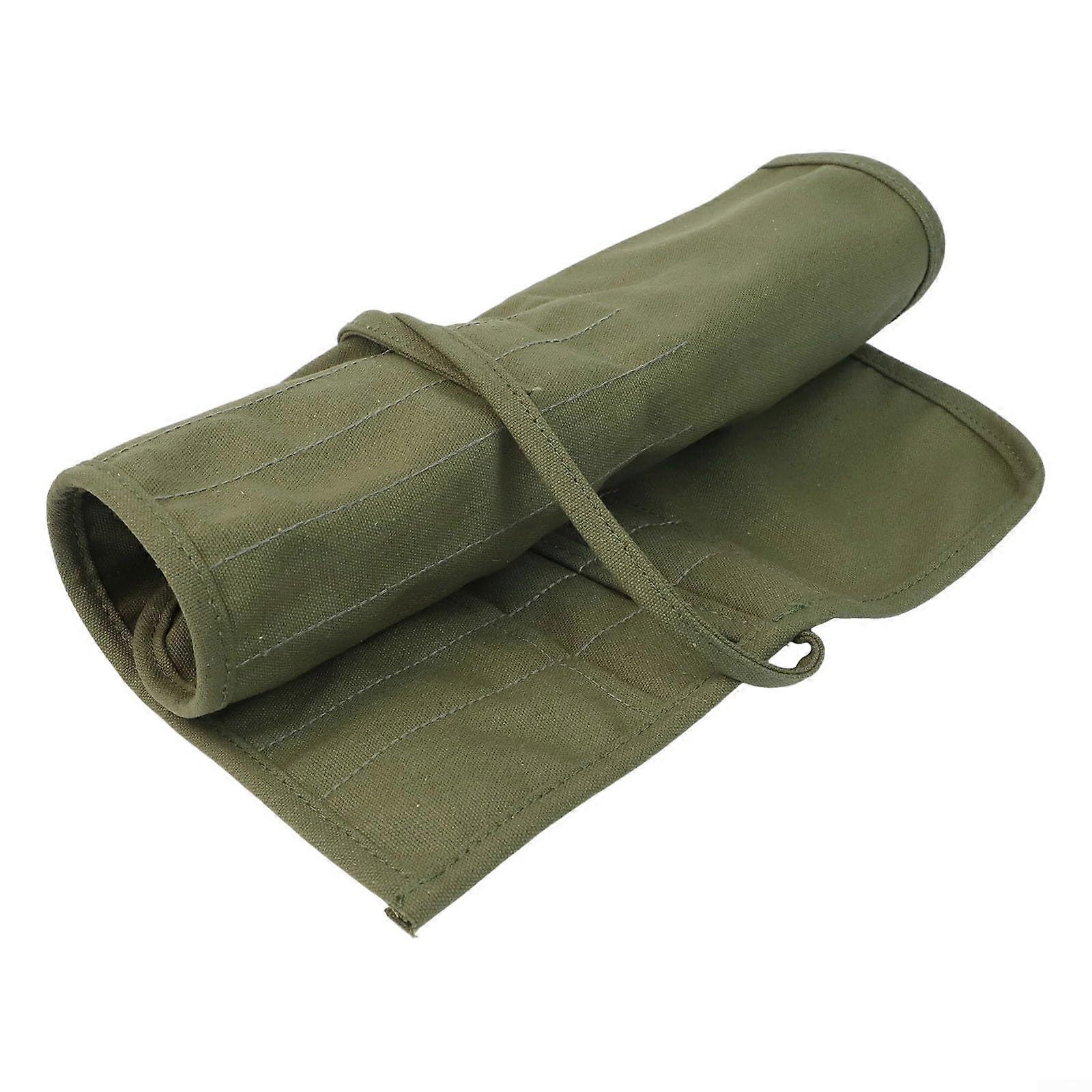 Storage solution made of canvas for brushes and pencils, compact design for easy transport (green)