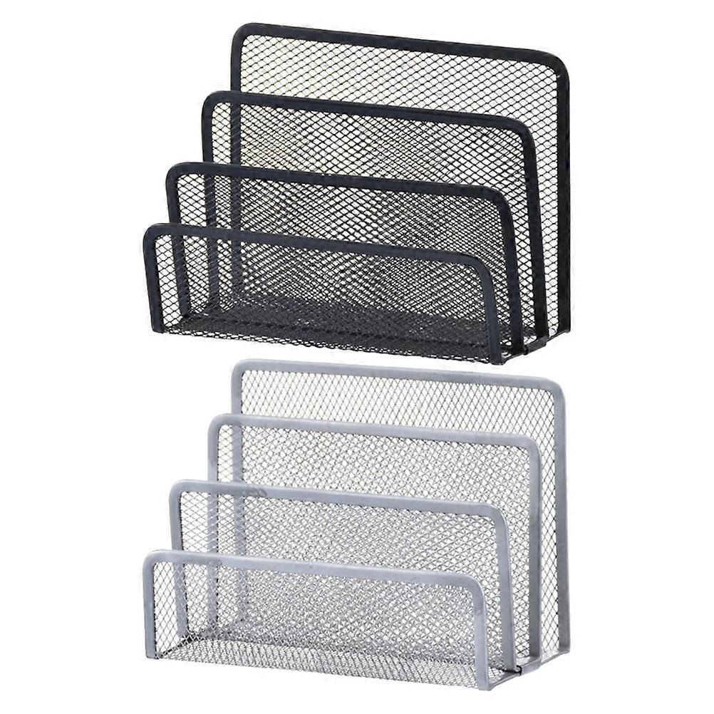 Metal File Holder Desk Organizer – Sturdy Desktop Letter Rack for Home Office, Black & Silver, Holds Mail, Magazines & Books