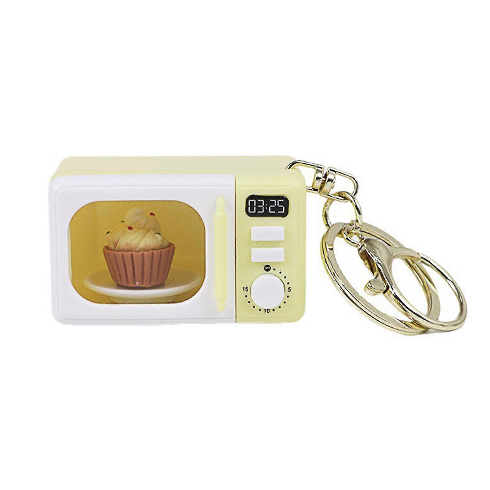Mini Simulation Microwave Keychain with Interactive Sound Effects Gold Lobster Clasp Child Activity Toy Creative Parent  Yellow