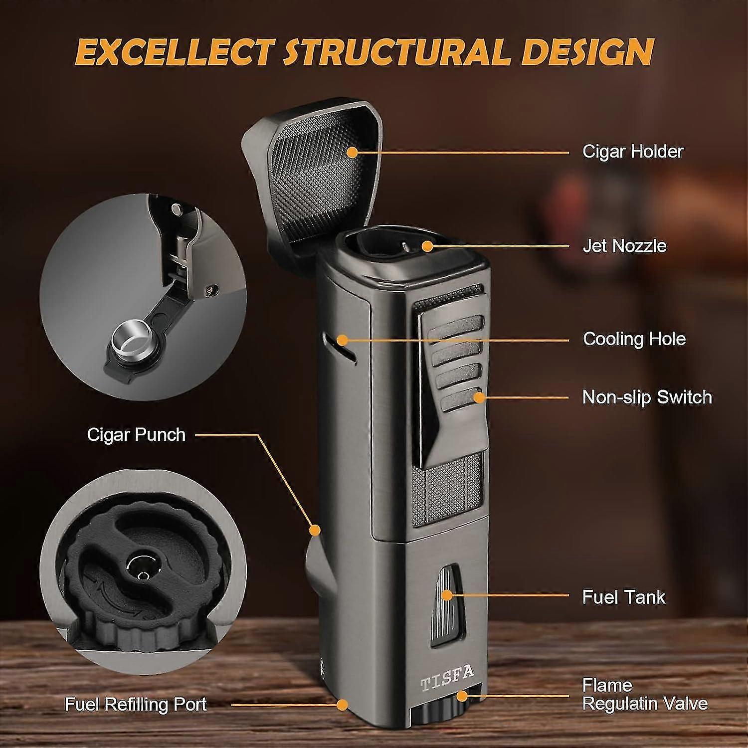 Galiner Metal Cigar Lighter 3 Jet Flame Windproof Butane Torch Lighters Punch eB Galiner Metal Cigar Lighter 3 Jet Flame Windproof Butane Torch Lighters Punch eB