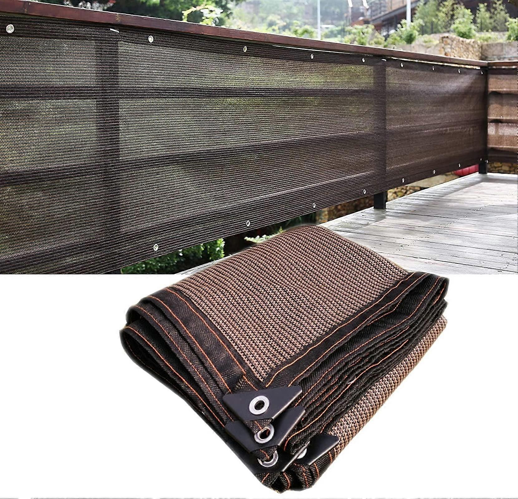 Durable brown 90% shade cloth for outdoor use with brass grommets, 5x8m