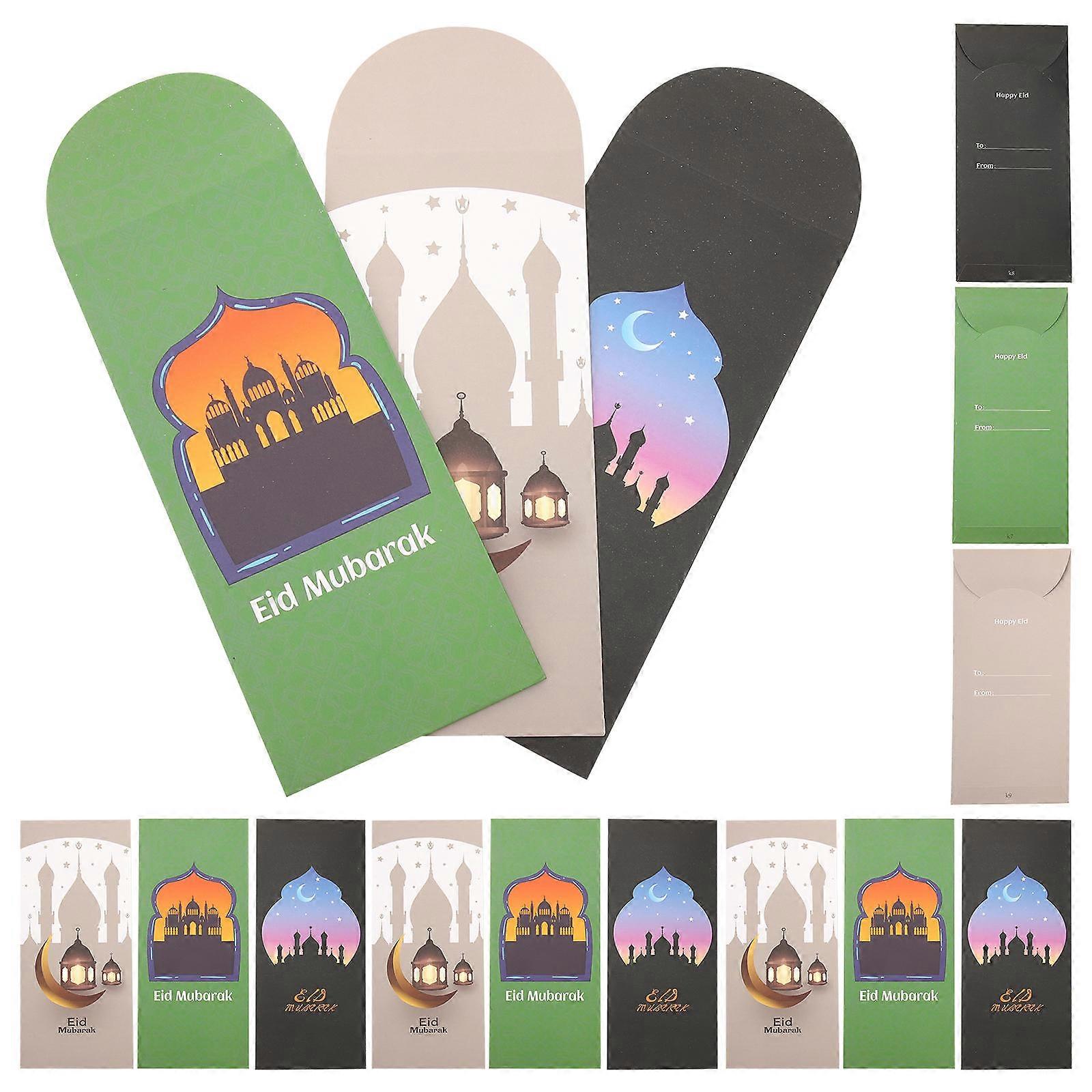 Ramadan Paper Envelopes Eid Mubarak Pattern Envelopes Decoration Business Events Elegant Style 18x8cm 18Pcs