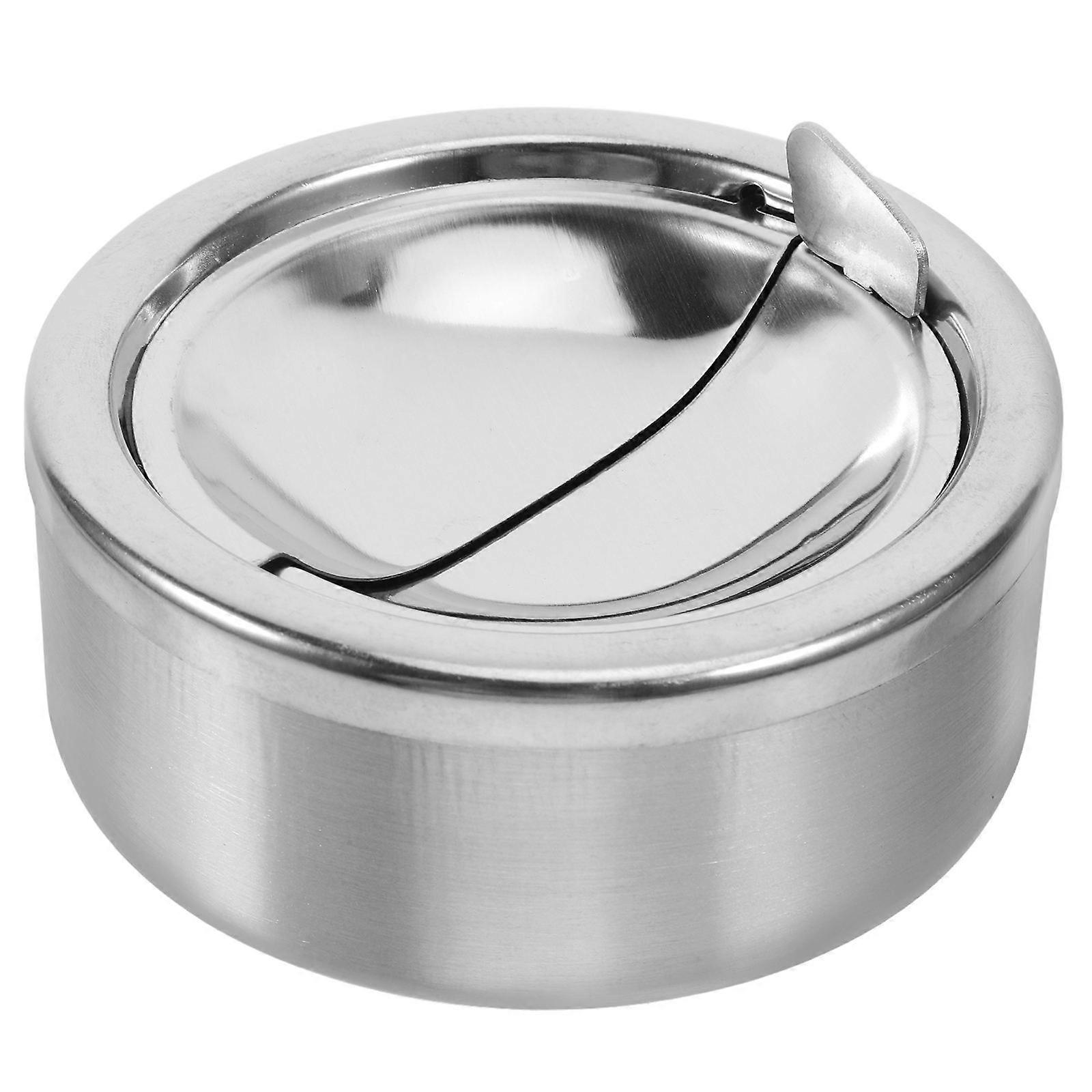 Odor Containment Ashtray Round Shape With Lid For Tabletop Accessory In Silver Color 1Set