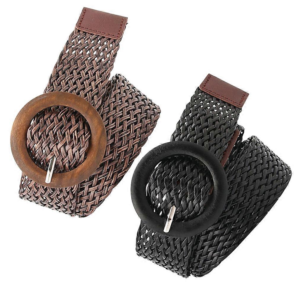 Fashion Elastic Band Decorative Belt for Women Dress with Durable PU Material Black 2PCS