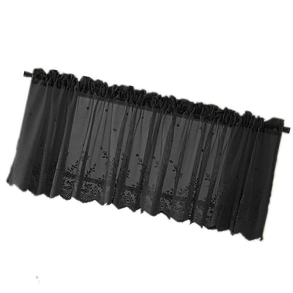 Black Short Curtain with Lace Design for Kitchen Use Made of Polyester 137x61cm