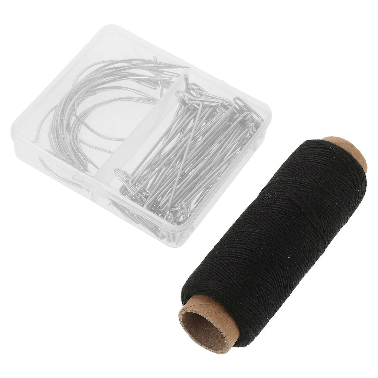 71pcs Wig Making Needles Set with 50 T Pins and C Curved Needles for Wig Use Black Stainless Steel